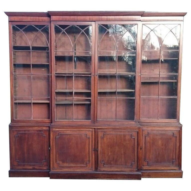 Large George III Period Mahogany Breakfront Bookcase