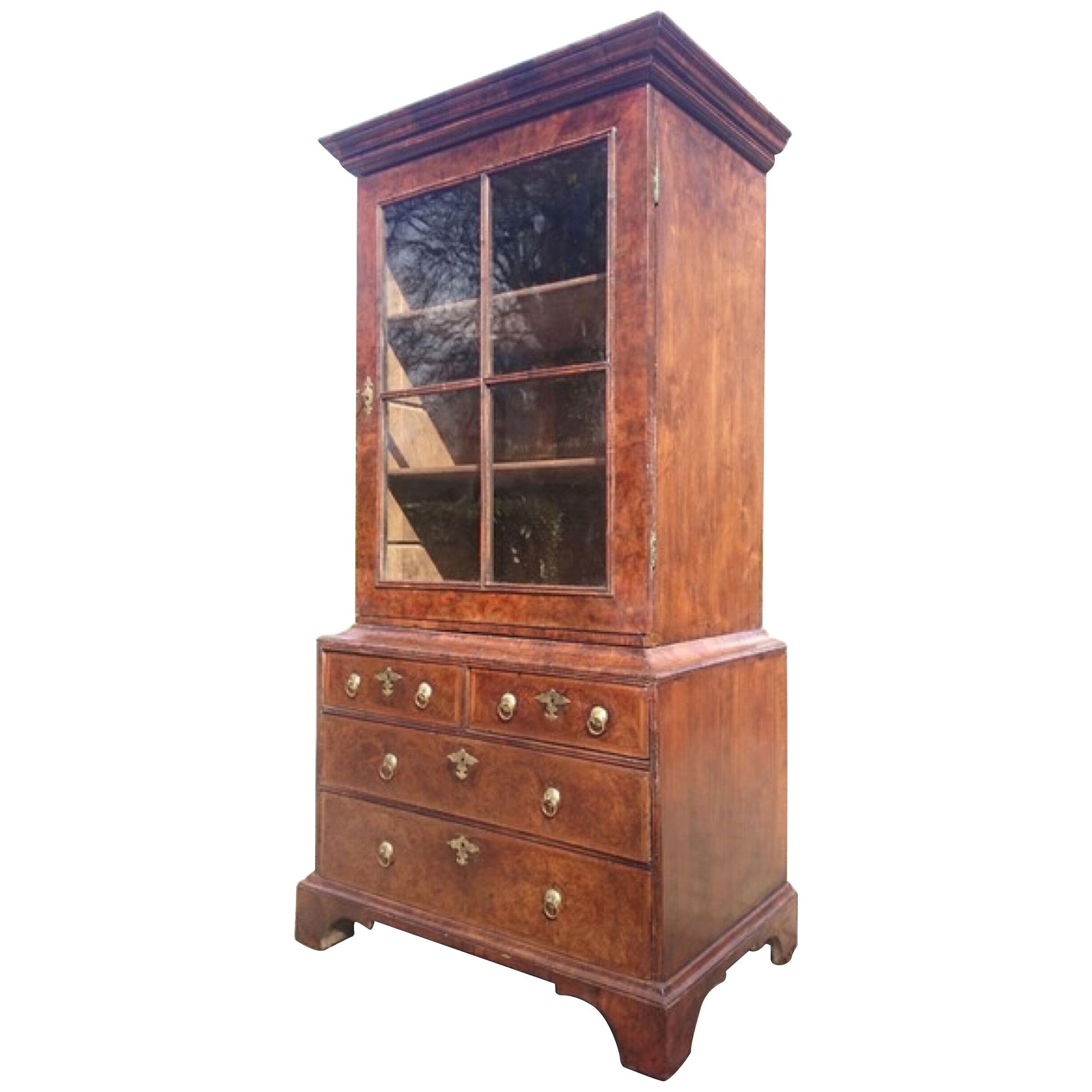 Early 18th Century Antique Walnut Cabinet / Bookcase