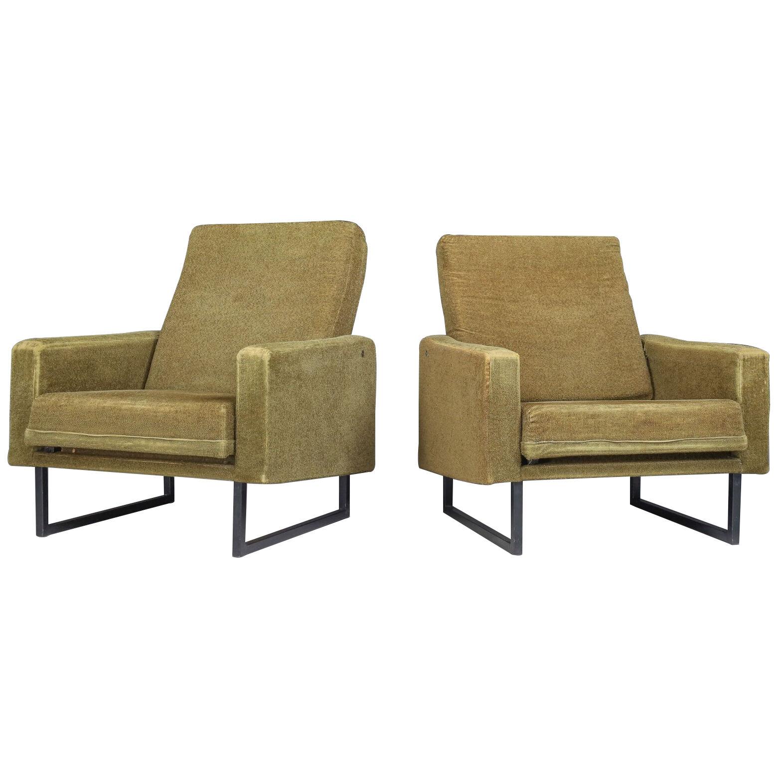 Pair Lounge Chairs by René Jean Caillette for Steiner in Original Fabric, 1963