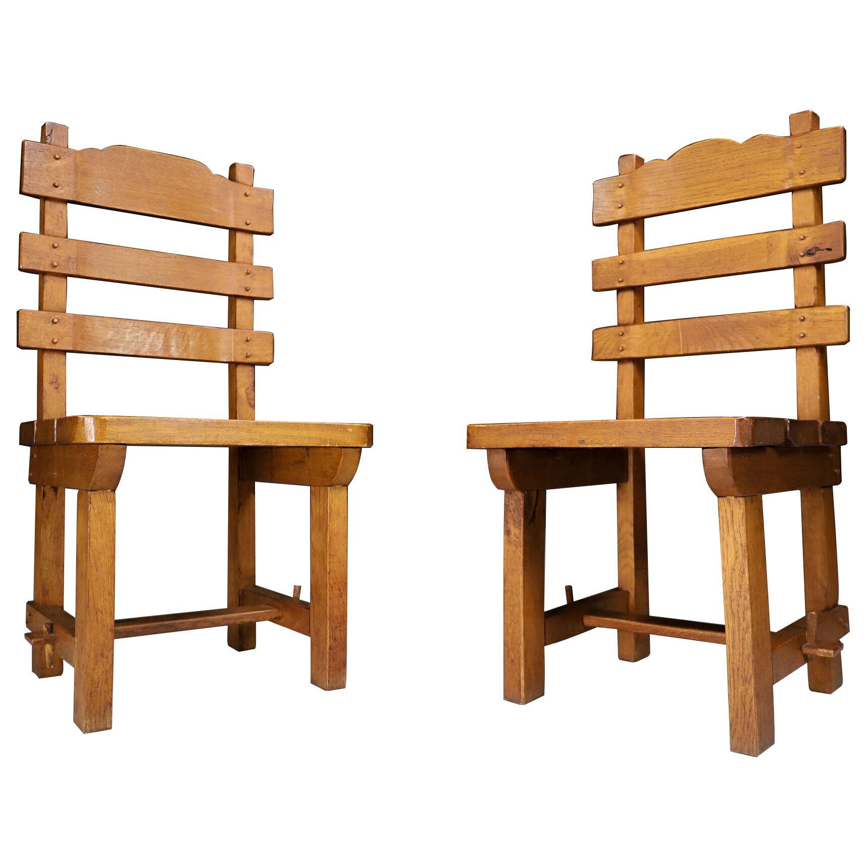 Set of 18 Oak Brutalist Dinning Room Chairs, France, 1960s
