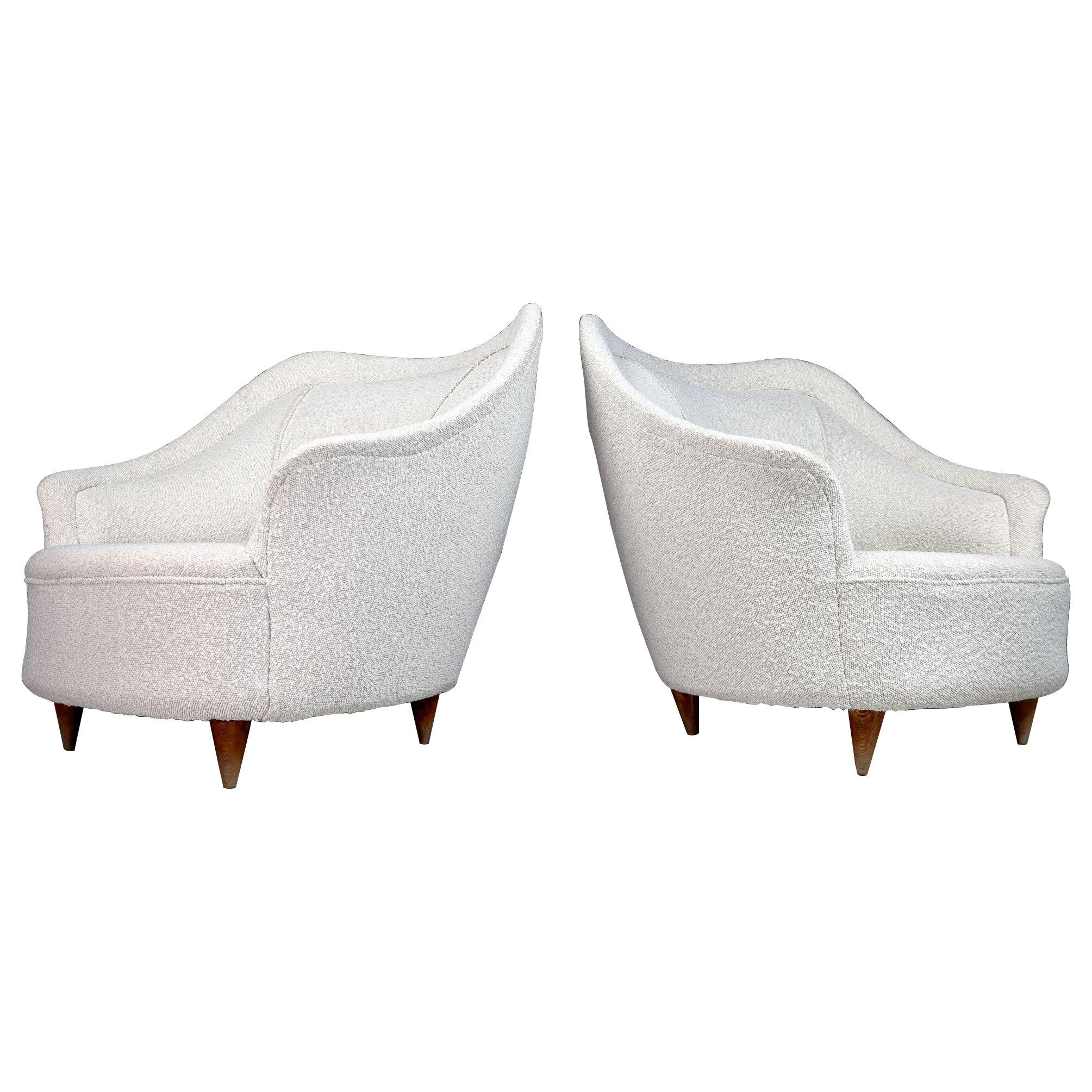 Midcentury Armchairs in New Bouclé Fabric by Gio Ponti for Casa E Giardino 1950s