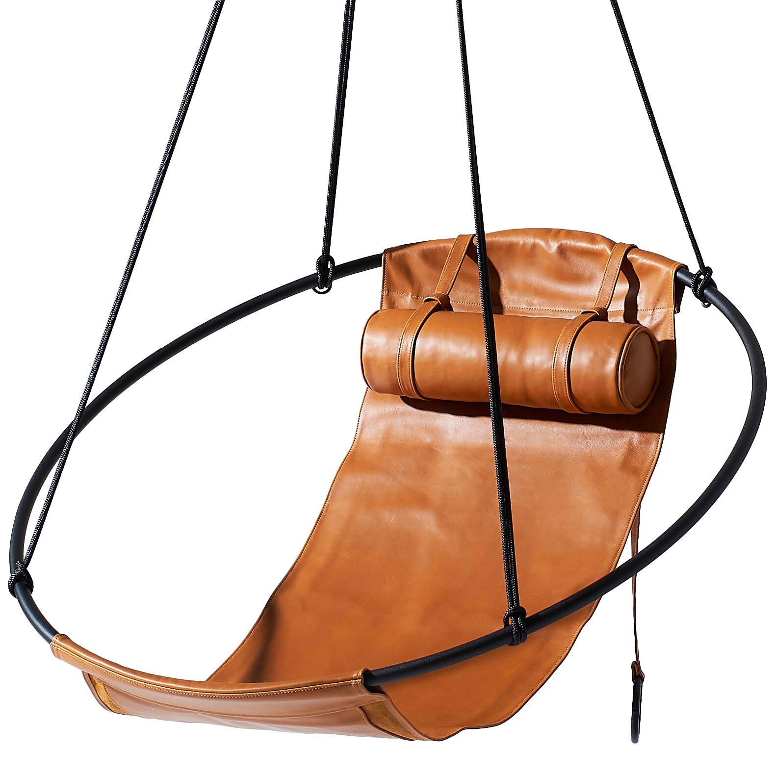 Sling Hanging Chair in Soft Ochre Leather