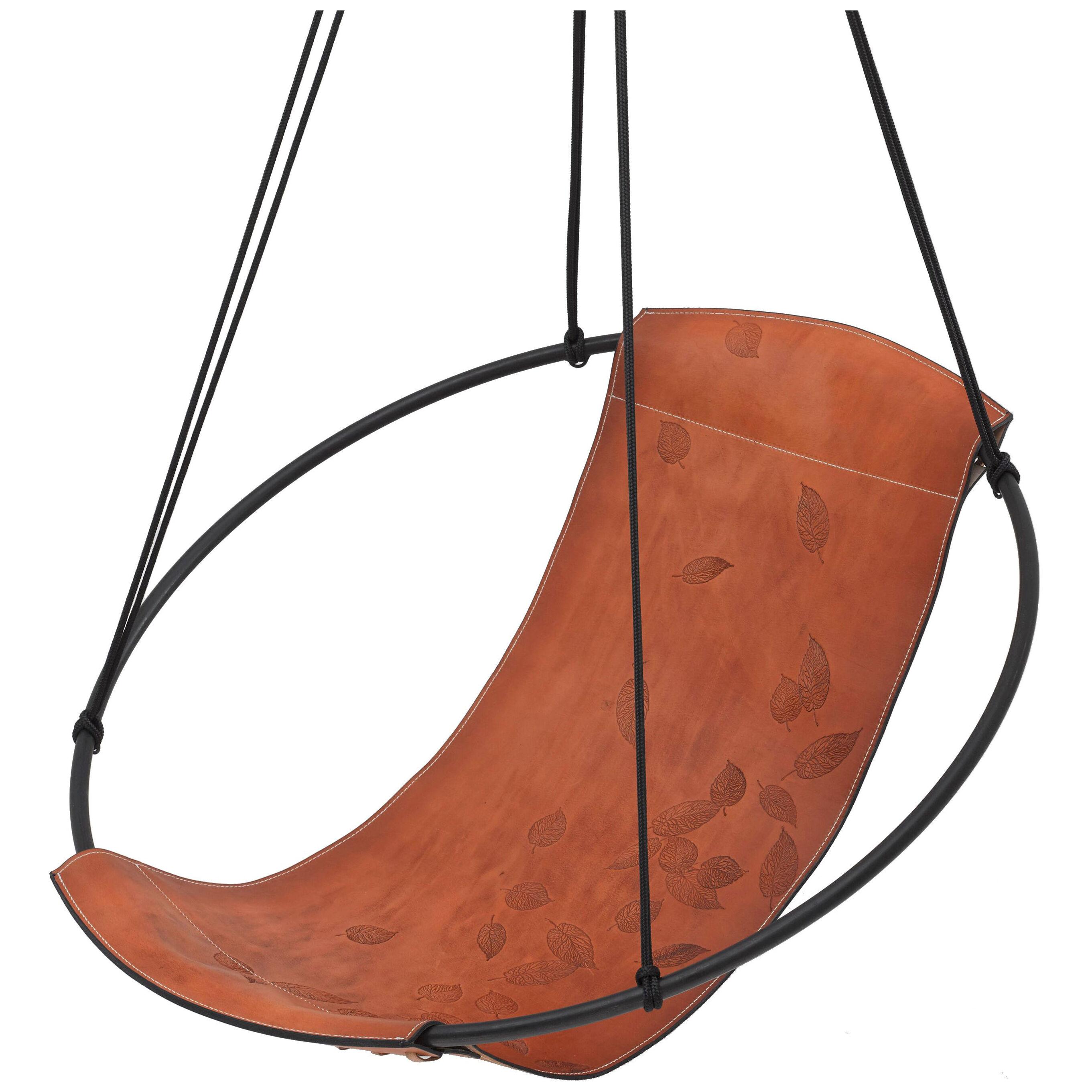 Modern Debossed Leather Sling Hanging Chair with Leaves