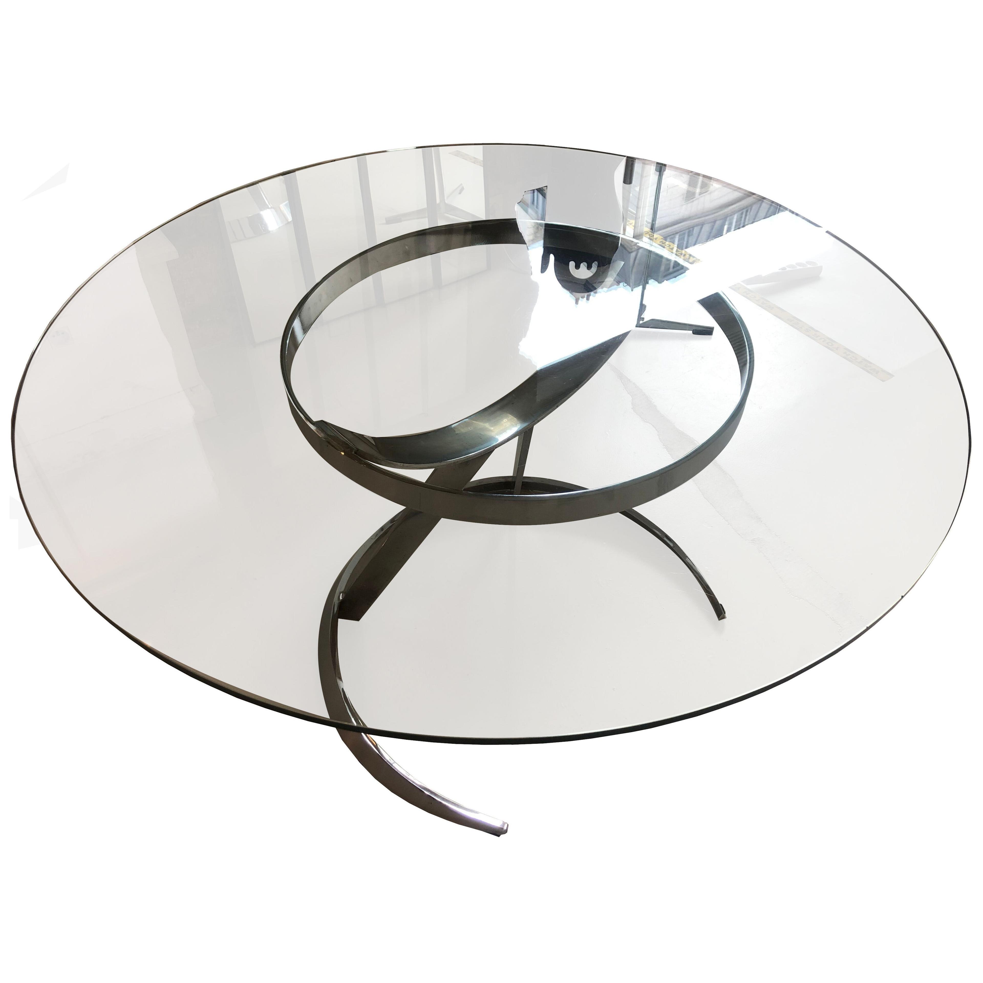 Round Table by Boris Tabacoff, in Chromed Metal and Smoked Glass, 1970s
