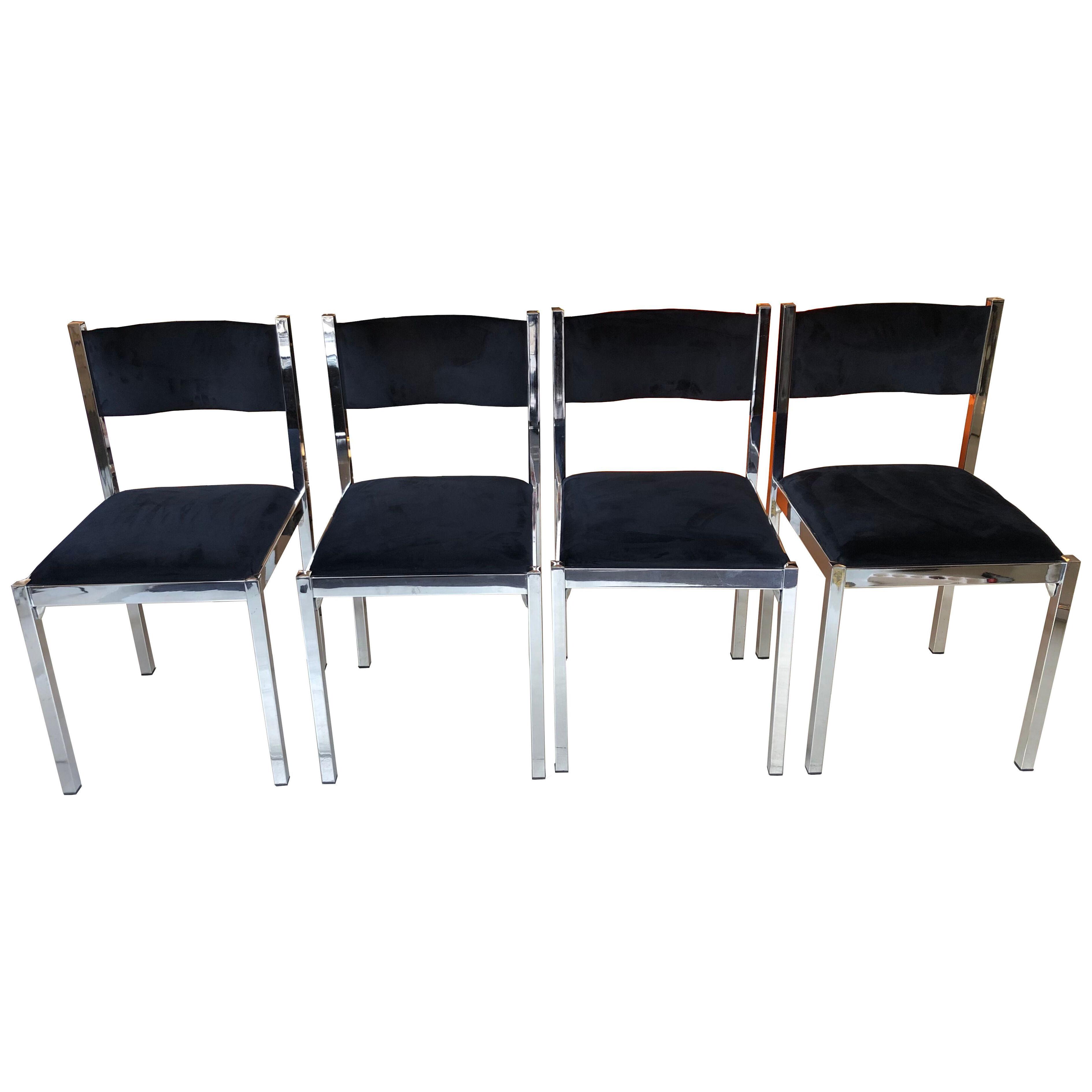 Set of 4 chrome and suede chairs, circa 1970