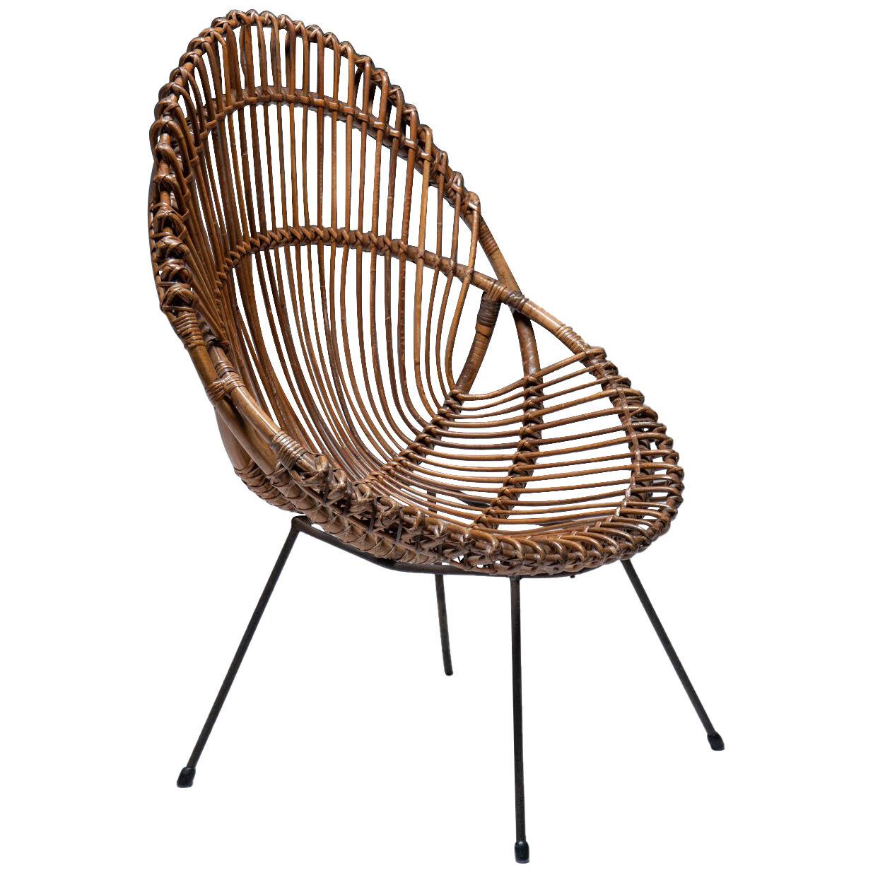 Mid Century Chair in Rattan, 1950's, ITALY