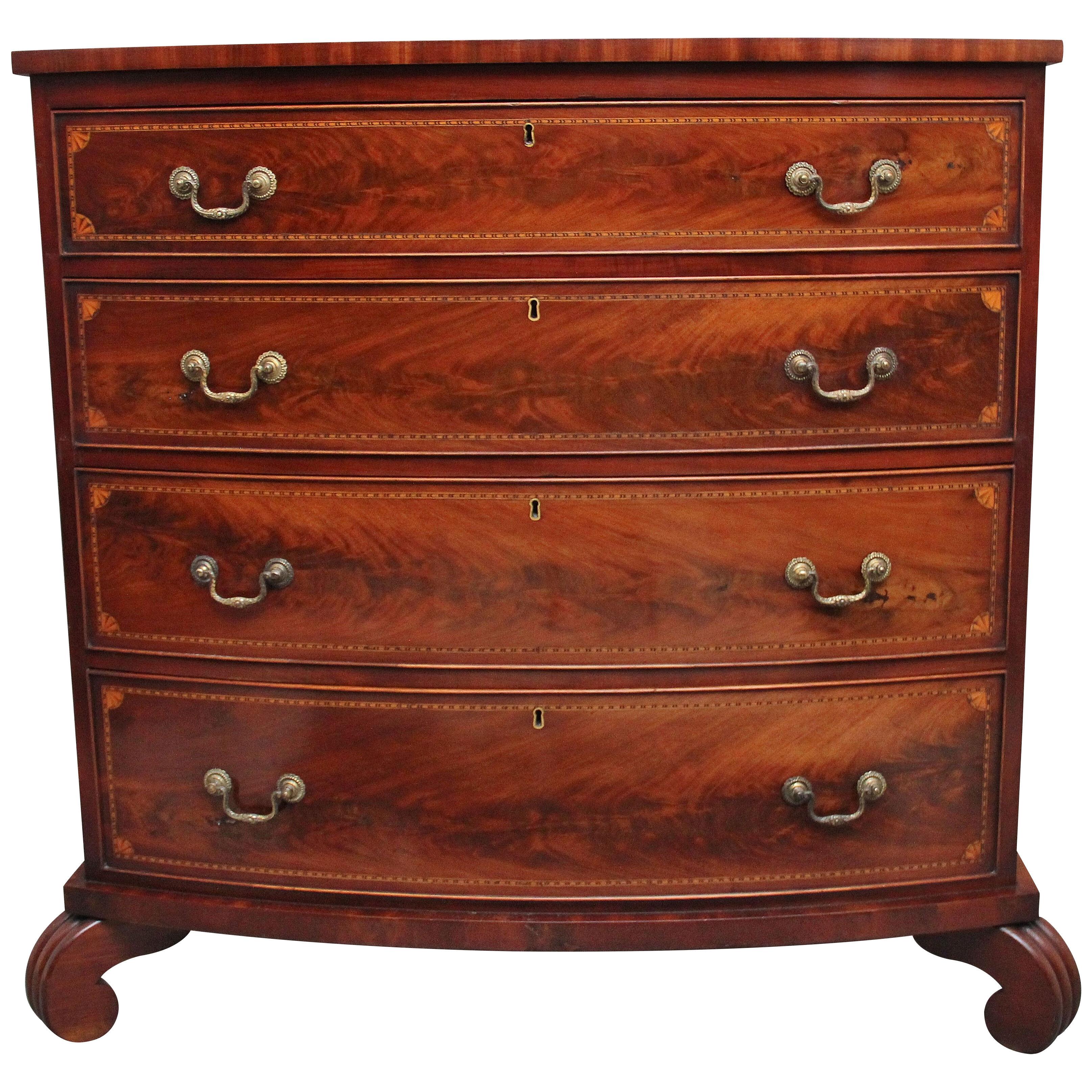 Early 19th Century flame mahogany and inlaid bowfront chest of drawers