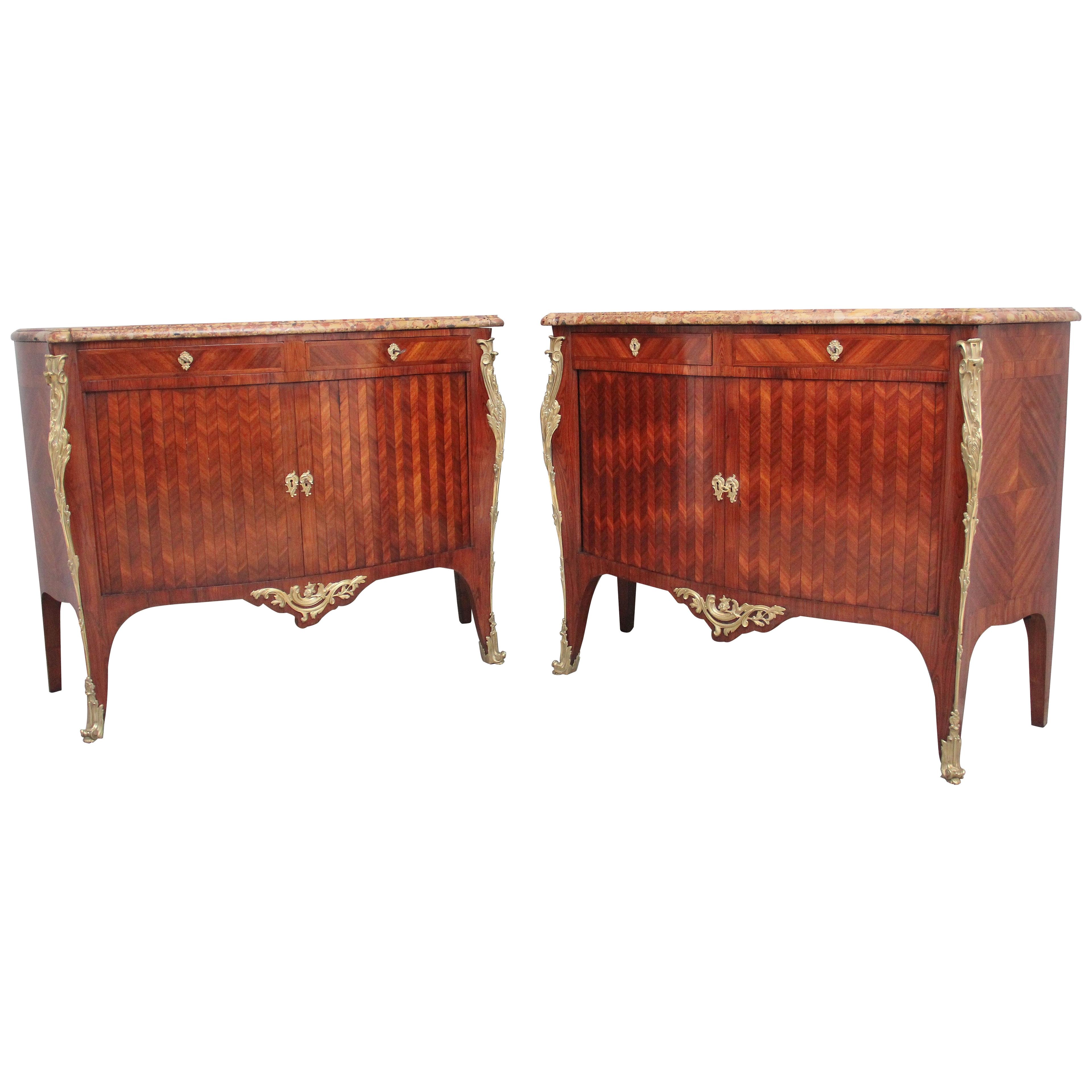 Pair 19th Century French Kingwood and marble top commodes