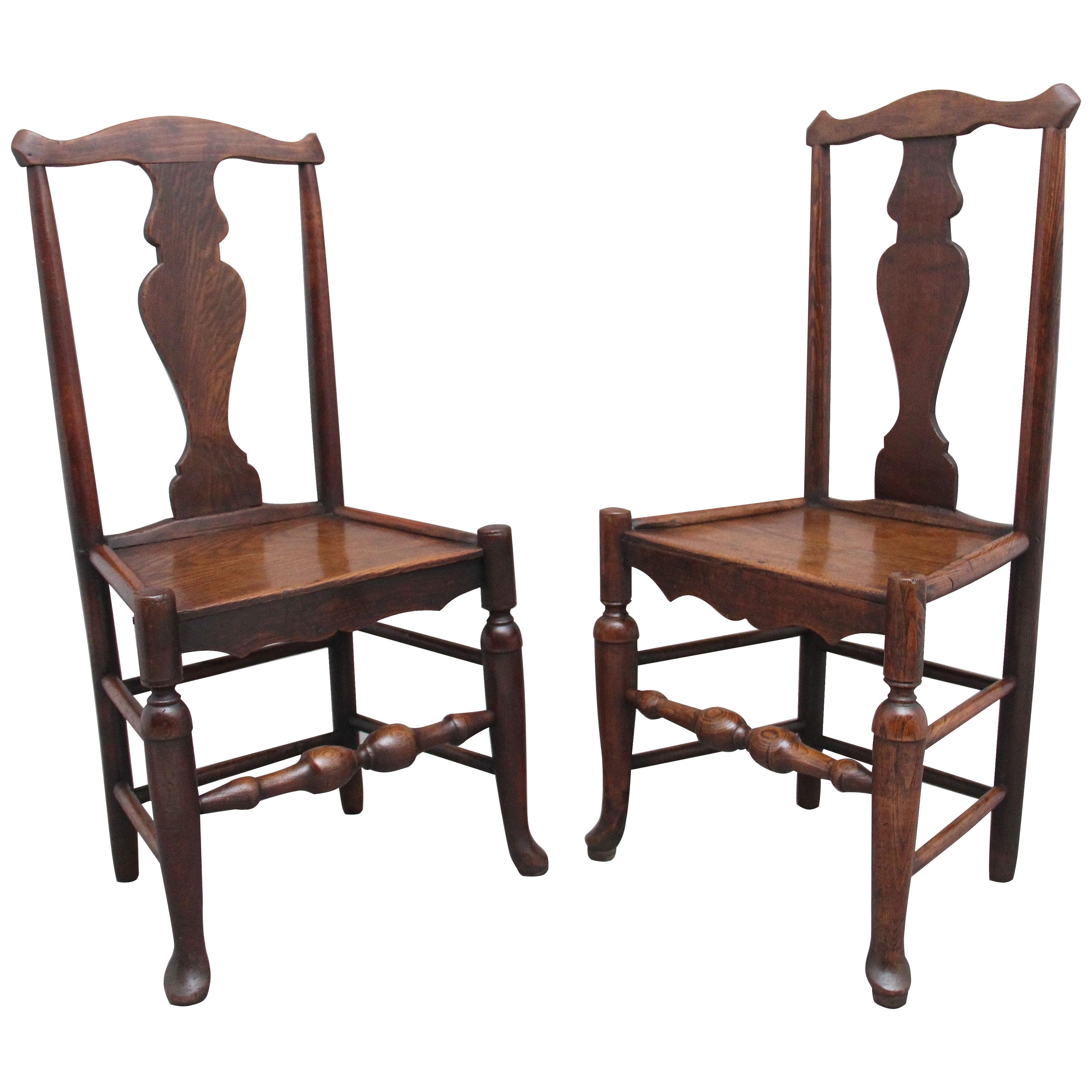 Pair of 18th Century antique elm side chairs
