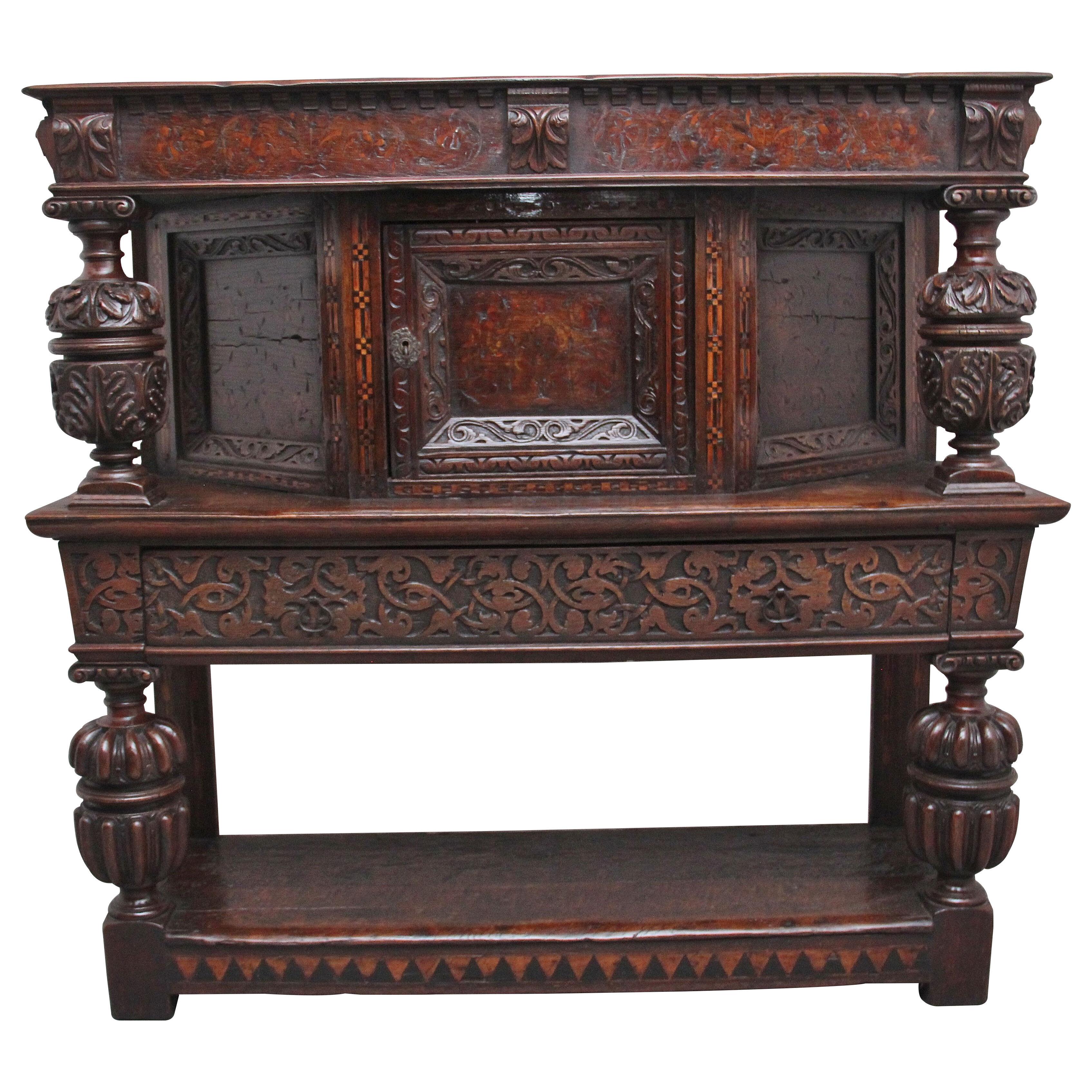 A rare late 16th Century oak court cupboard