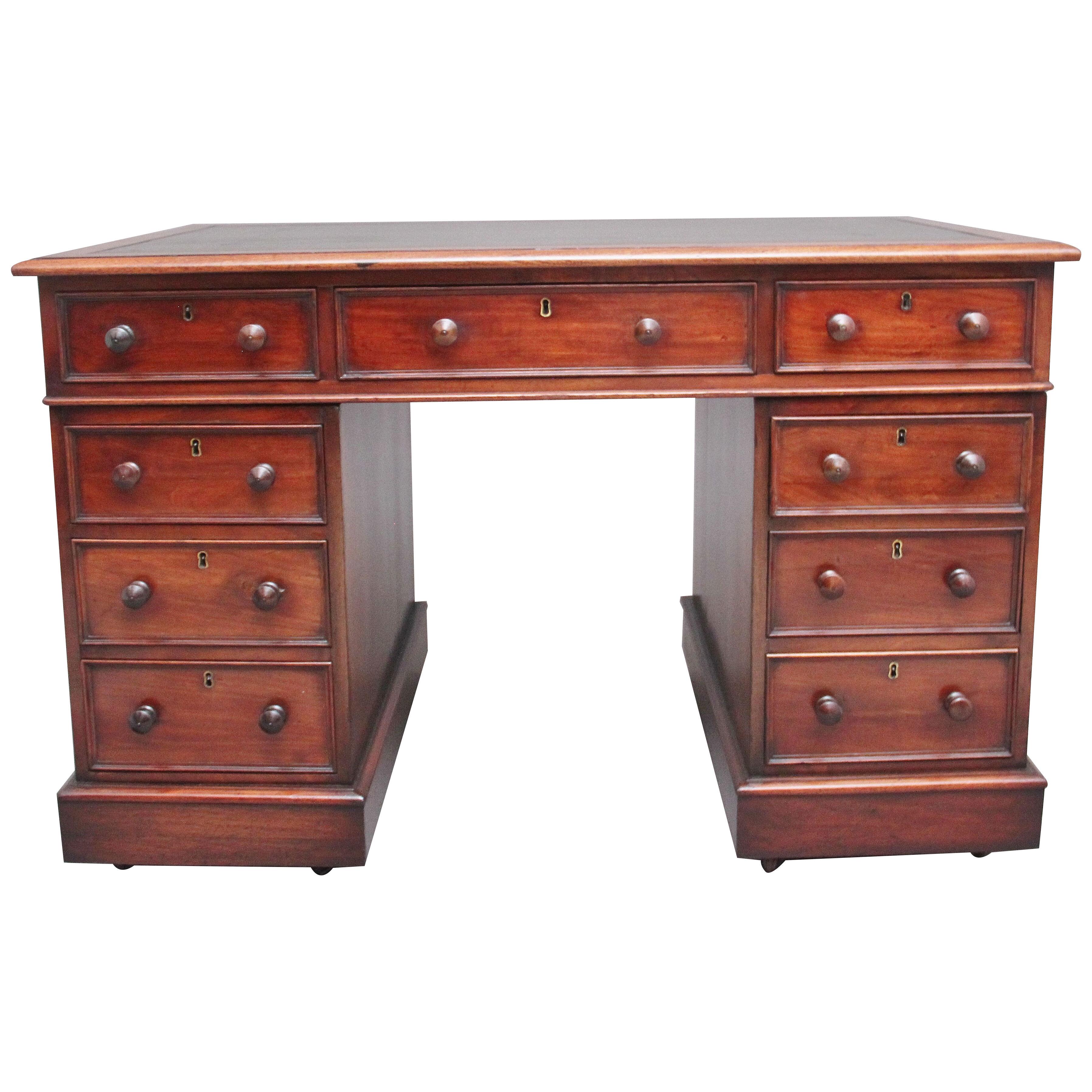 19th Century antique mahogany pedestal desk