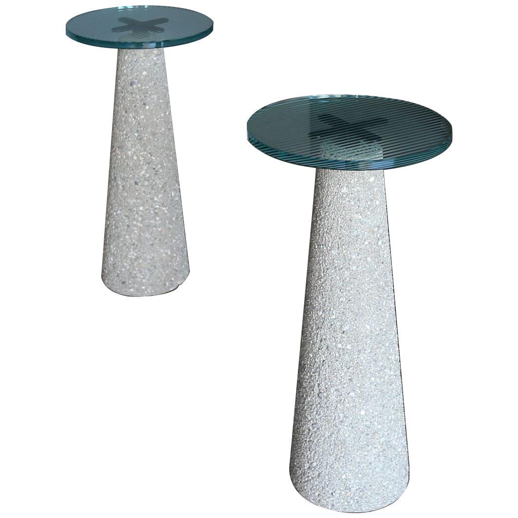 Geoffrey Frost Concrete & Etched Glass Side Tables, circa 1985