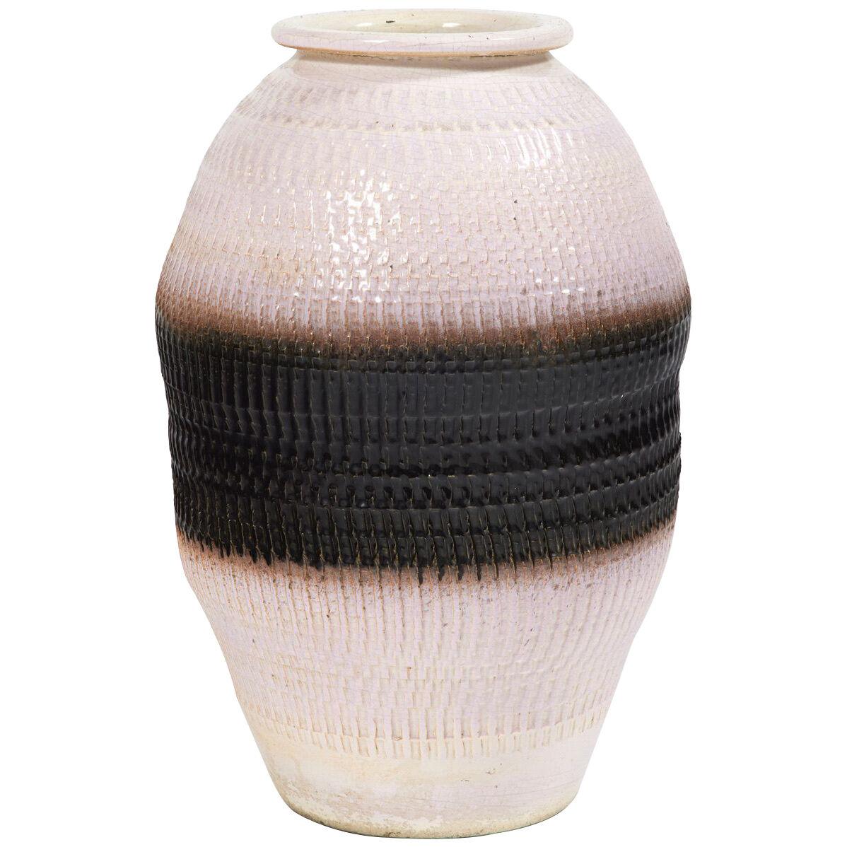 White, Light Pink and Brown Glazed Ceramic Vase by Jean Besnard, circa 1940