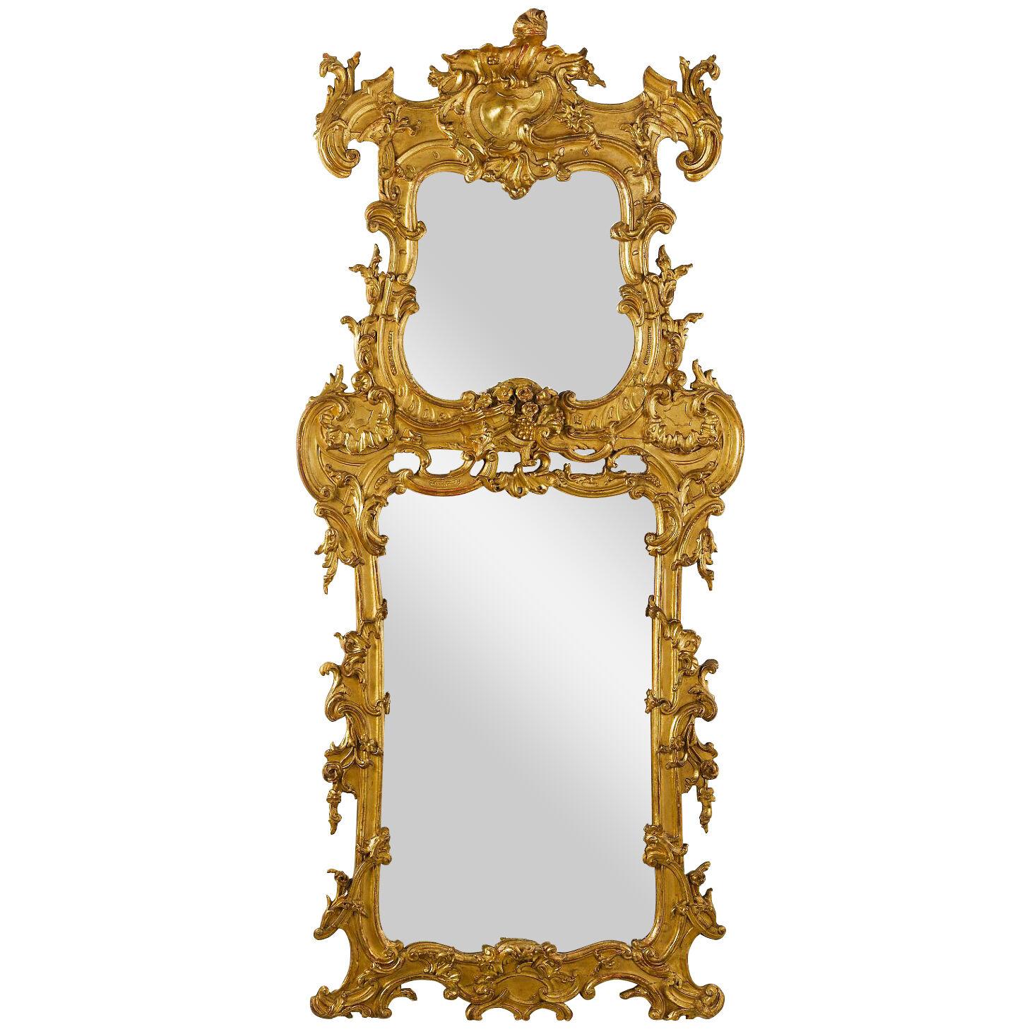 Large and Unusal 18th Century Italian Giltwood Baroque Pier Mirror