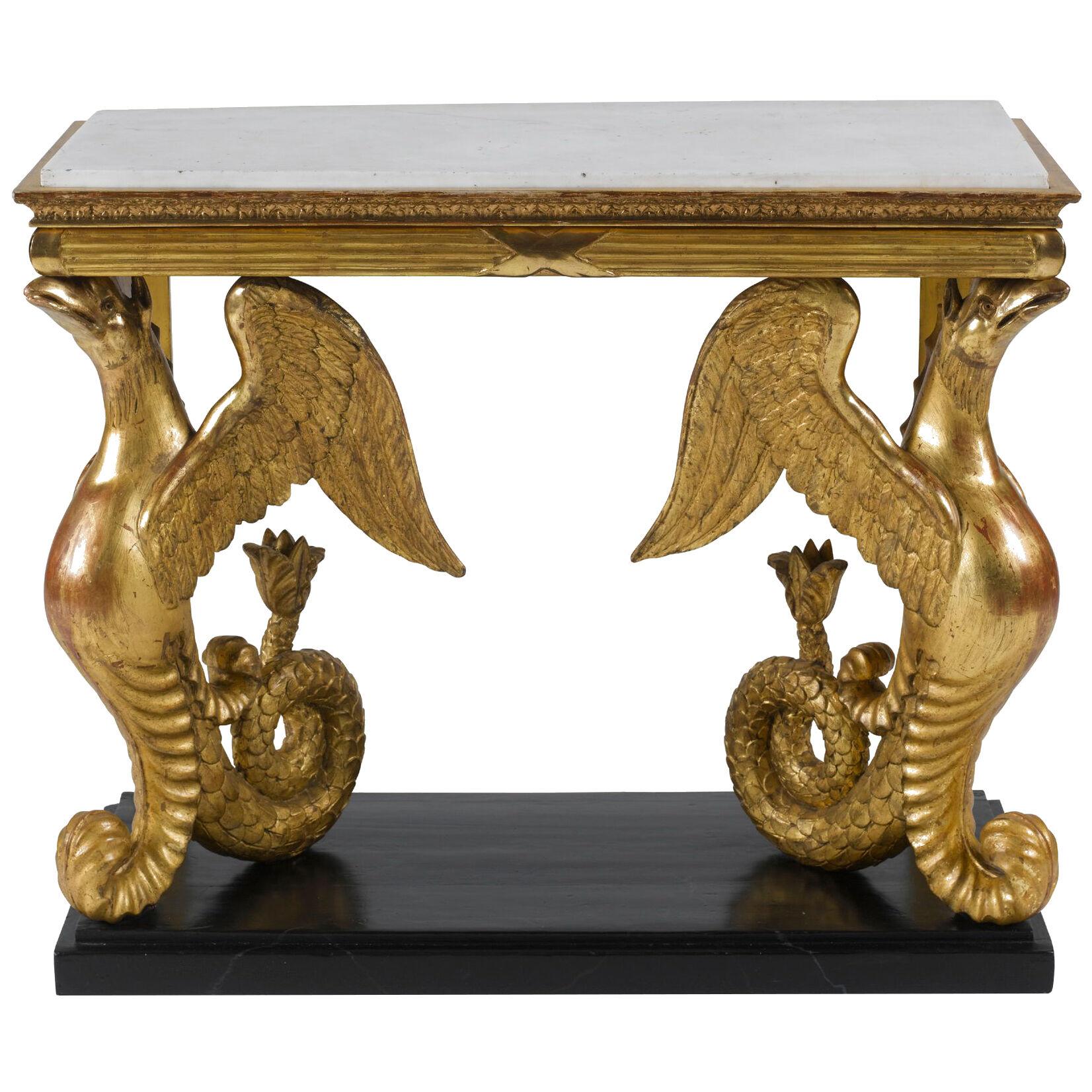 Unusual Early 19th Century Swedish Carved Giltwood Console Table