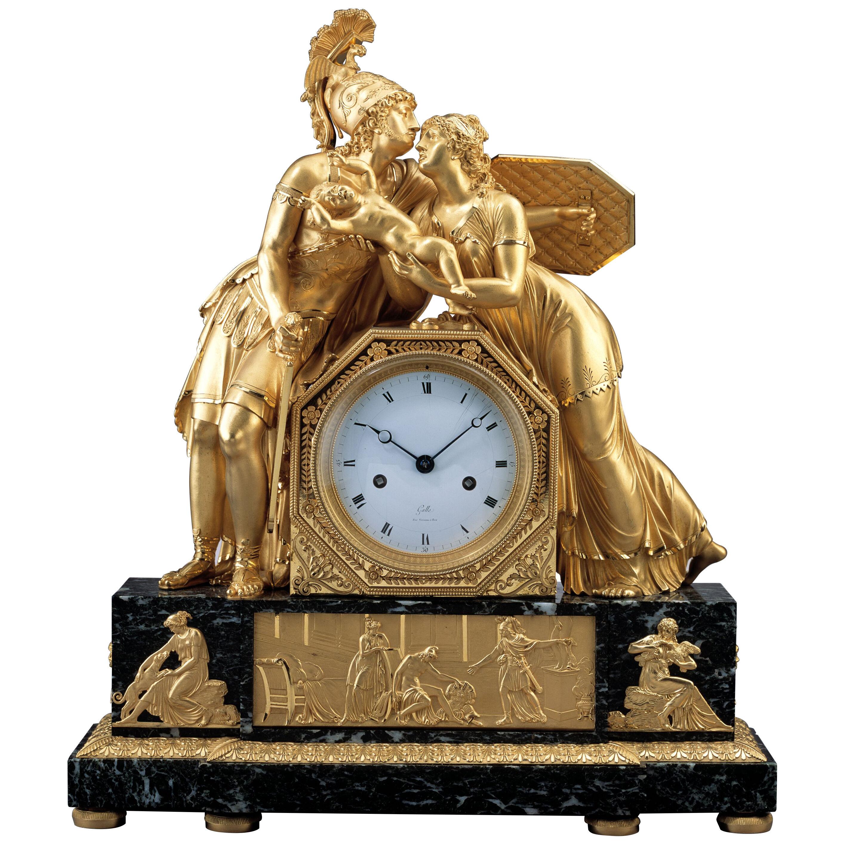 French Early 19th Century Empire Gilt Bronze Mantel Clock by Claude Galle