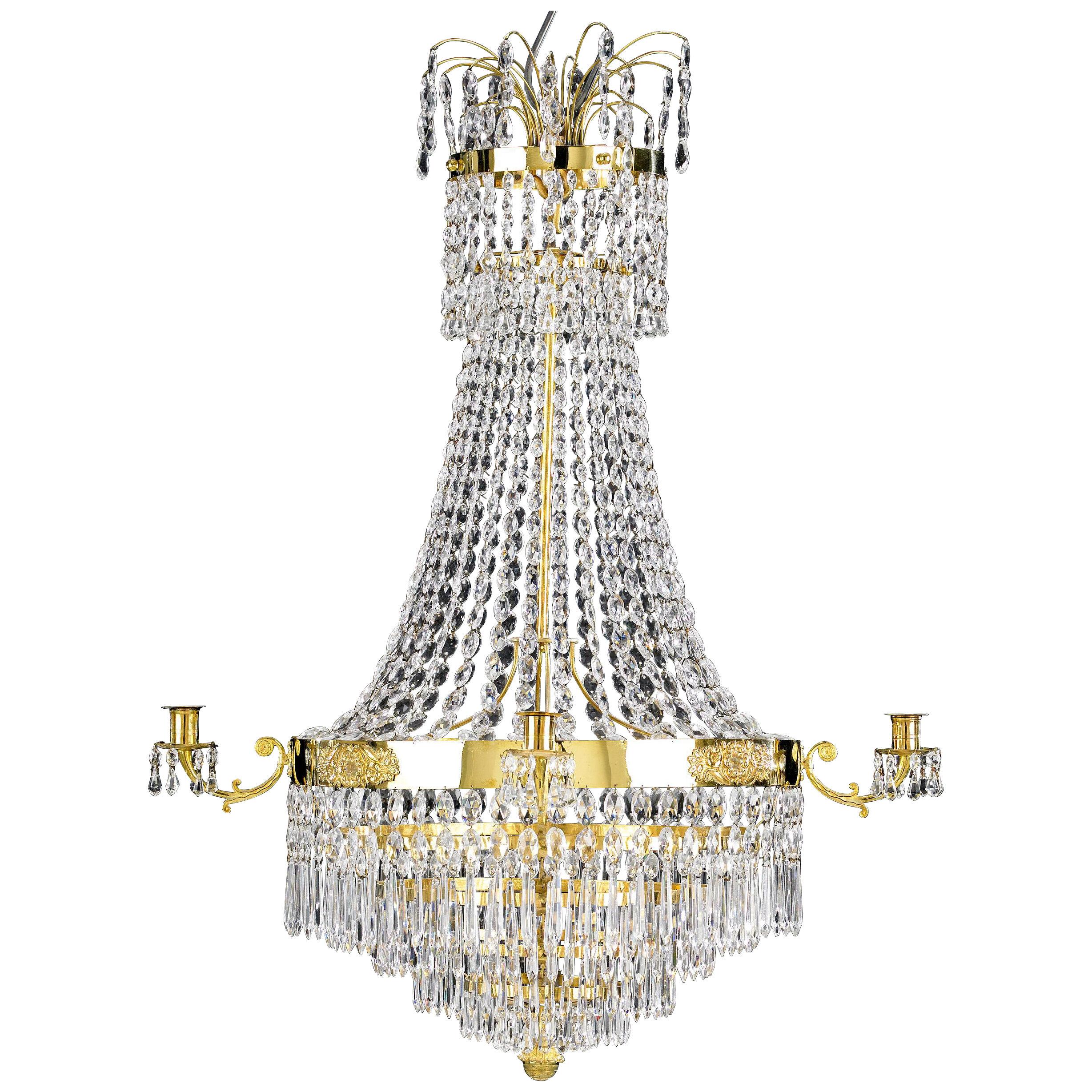 Early 19th Century Swedish Empire Gilt-Bronze and Cut-Glass Chandelier