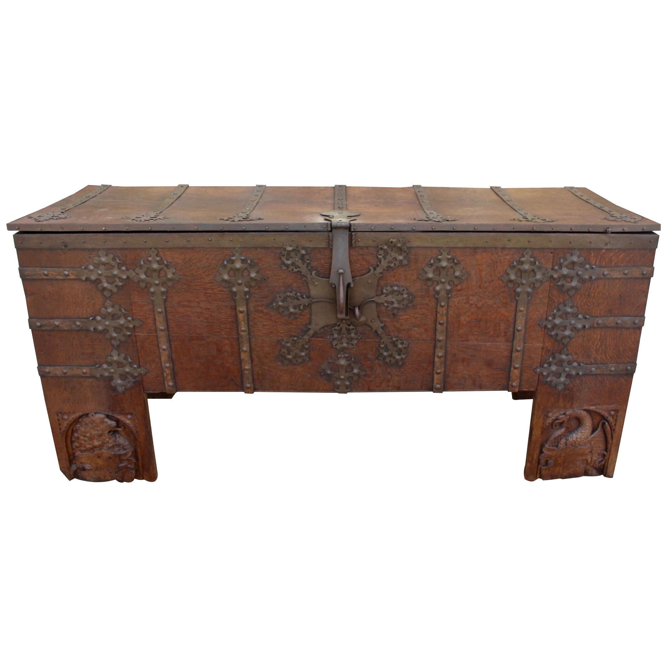 Rare Late Medieval 16th Century German Wrought Iron Oak Chest or Stollentruhe