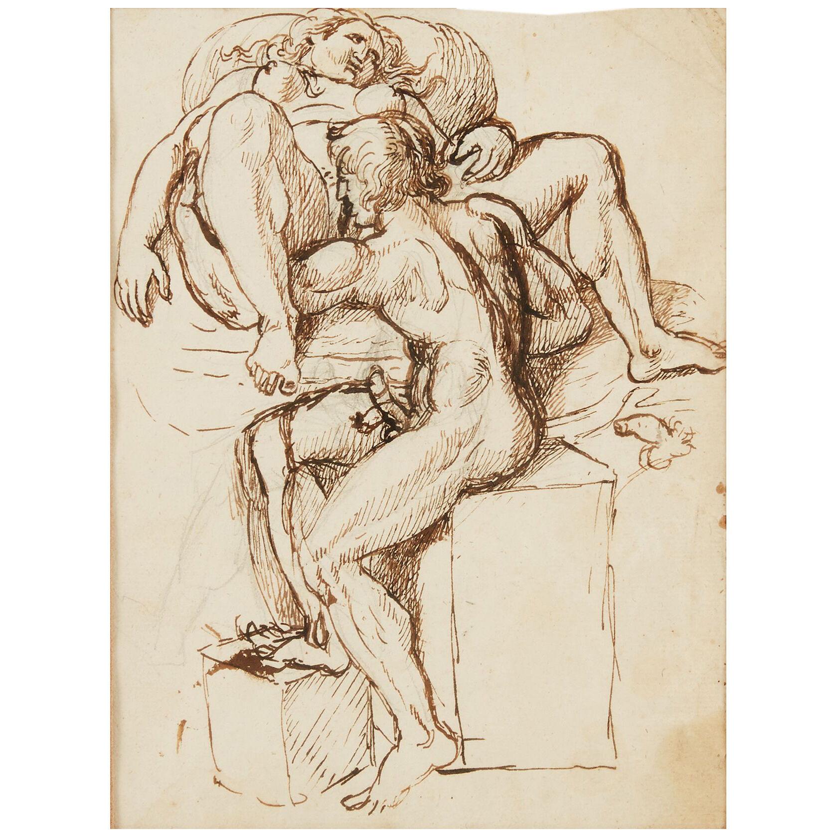 Rare 18th Century Erotic Scene Drawing, Attributed to Tobias Sergel