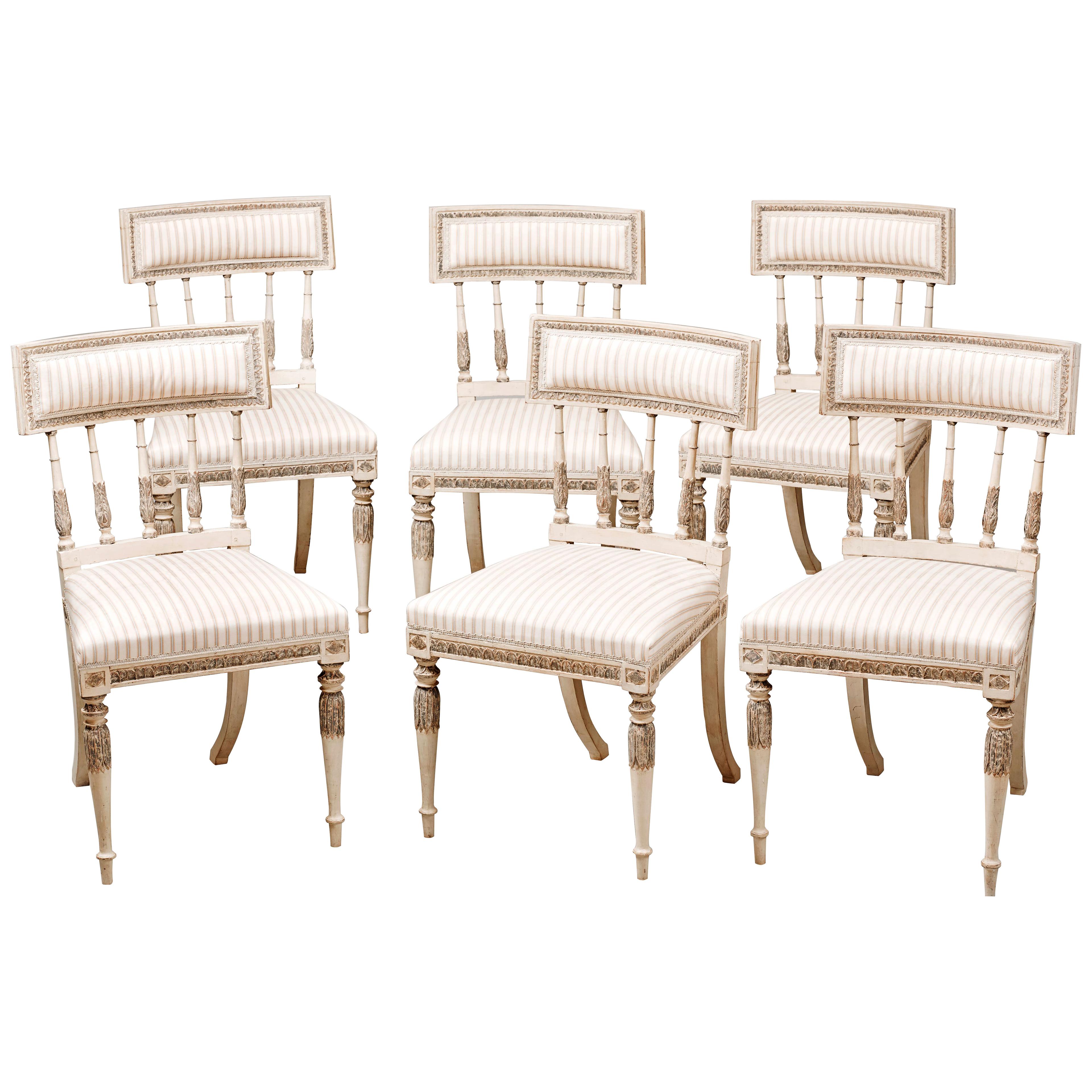 Set of Six Late 18th Century Swedish Gustavian Painted Dining Chairs