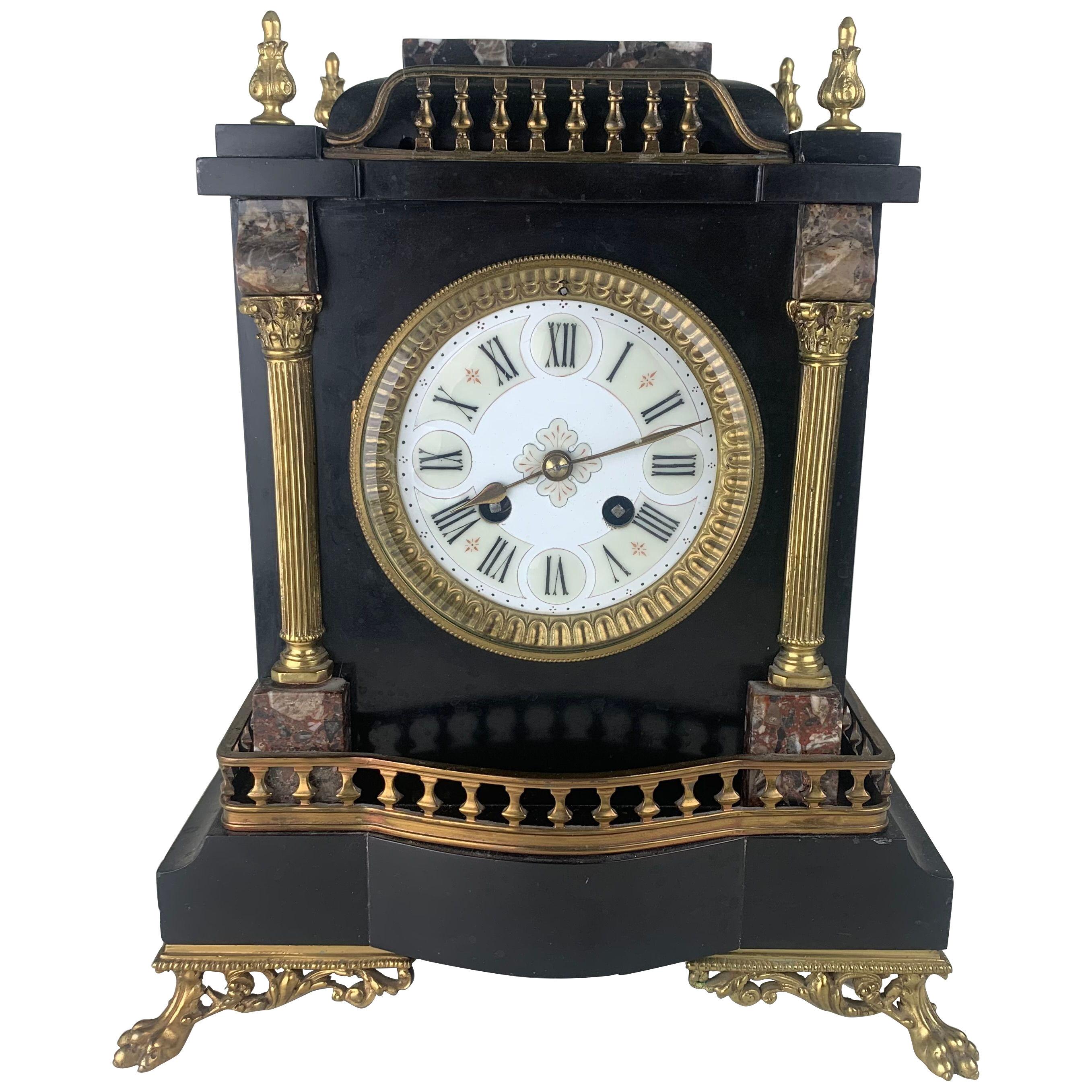 Black slate and marble mantle clock