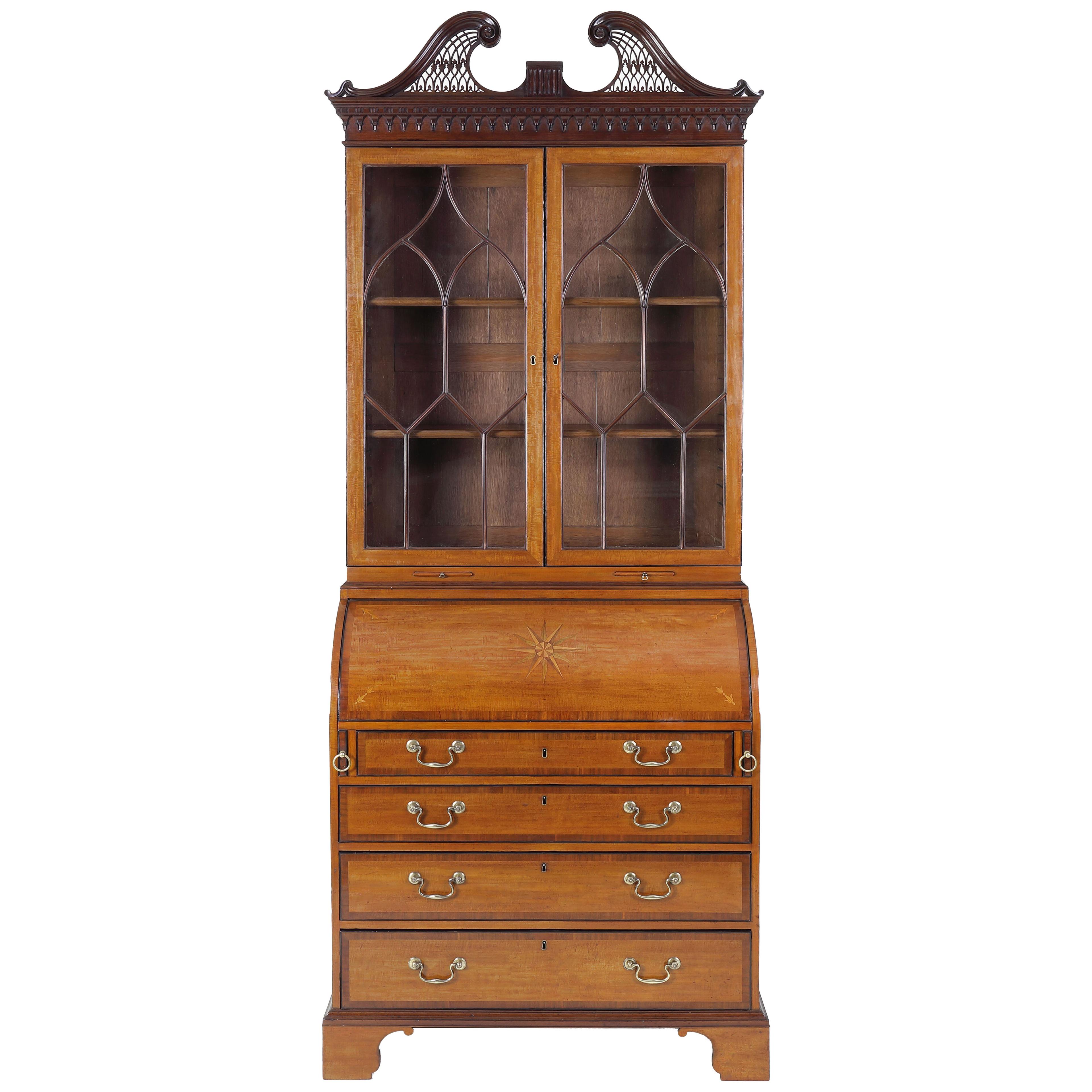Satinwood and mahogany bureau bookcase attributable to Thomas Shearer
