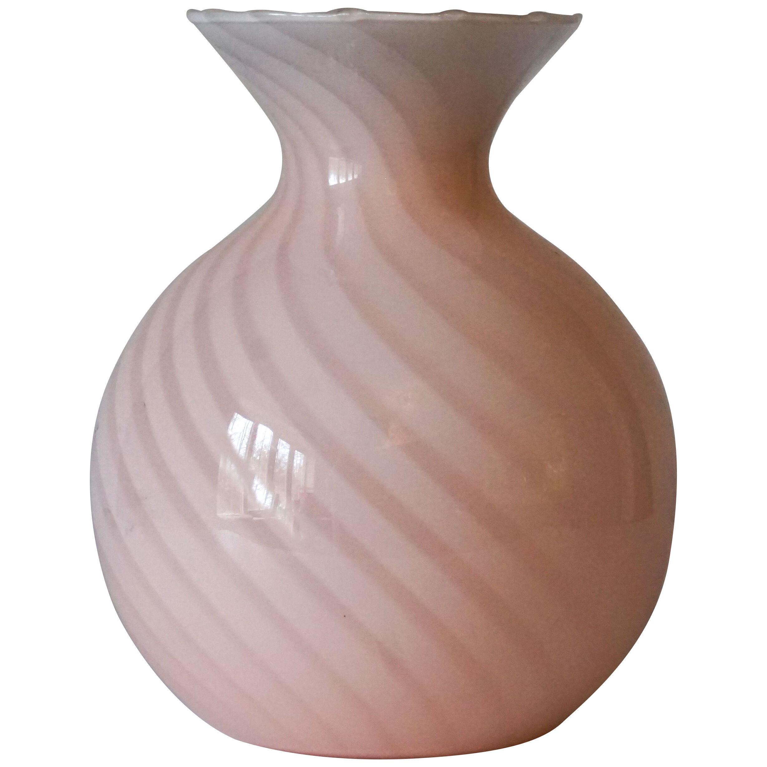 1970s Italian Pink Swirl Spiral Venini Vetri Murano Incamiciato Glass Vase