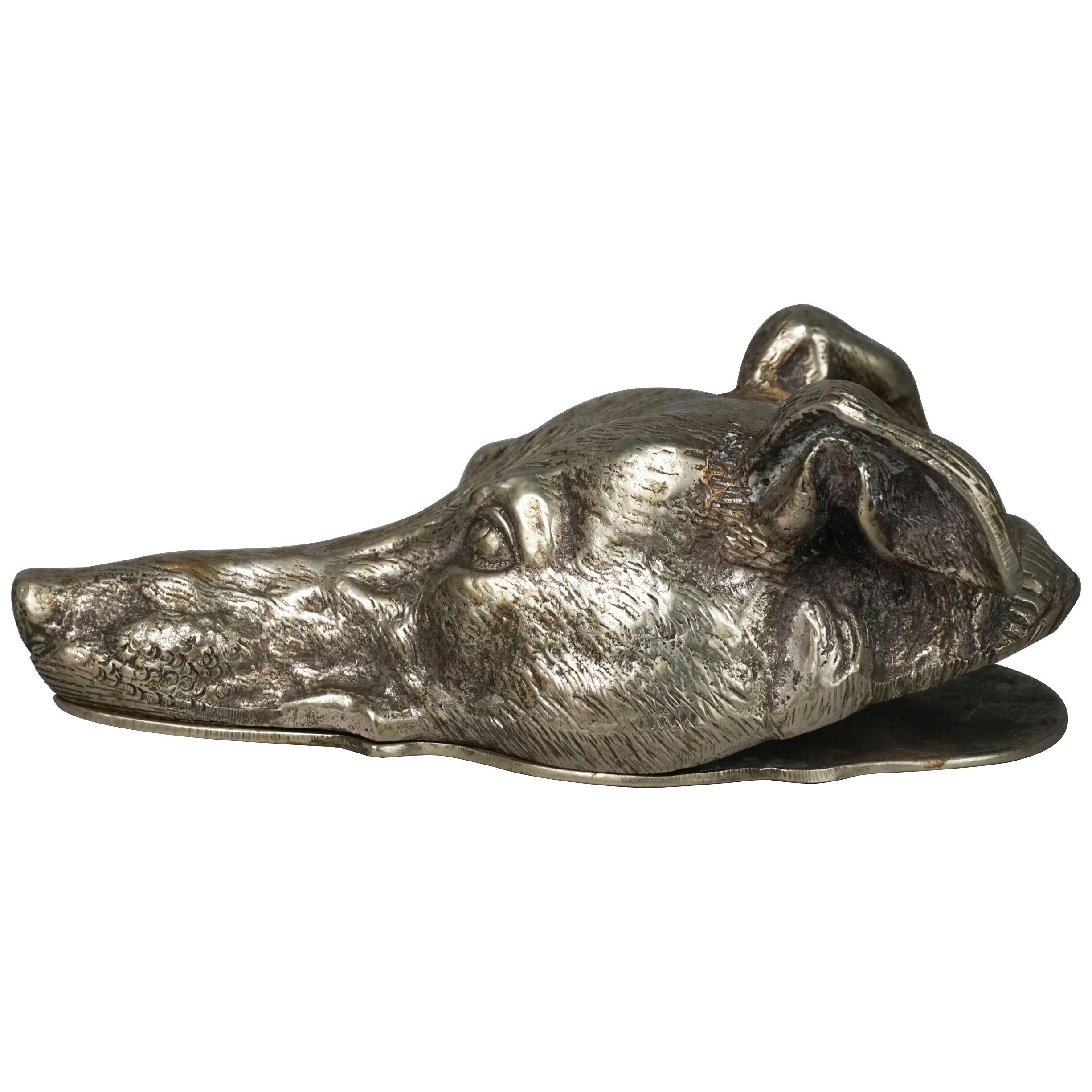 Late 19th Century Vienna Bronze Greyhound Dog Head Letter Holder or Paper Clip