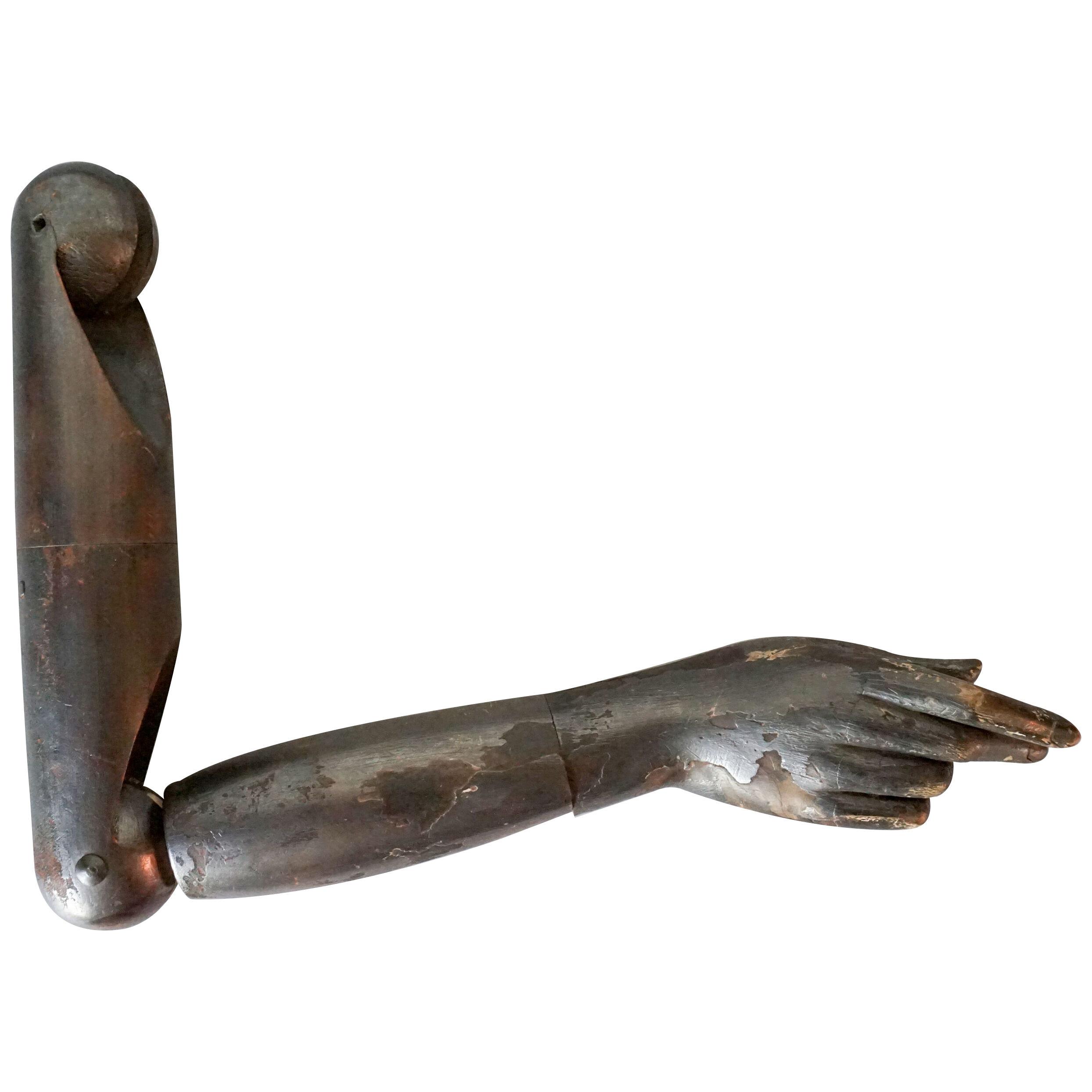 1900s French Articulated Life-Size Mannequin's Arm in Painted and Plastered Wood