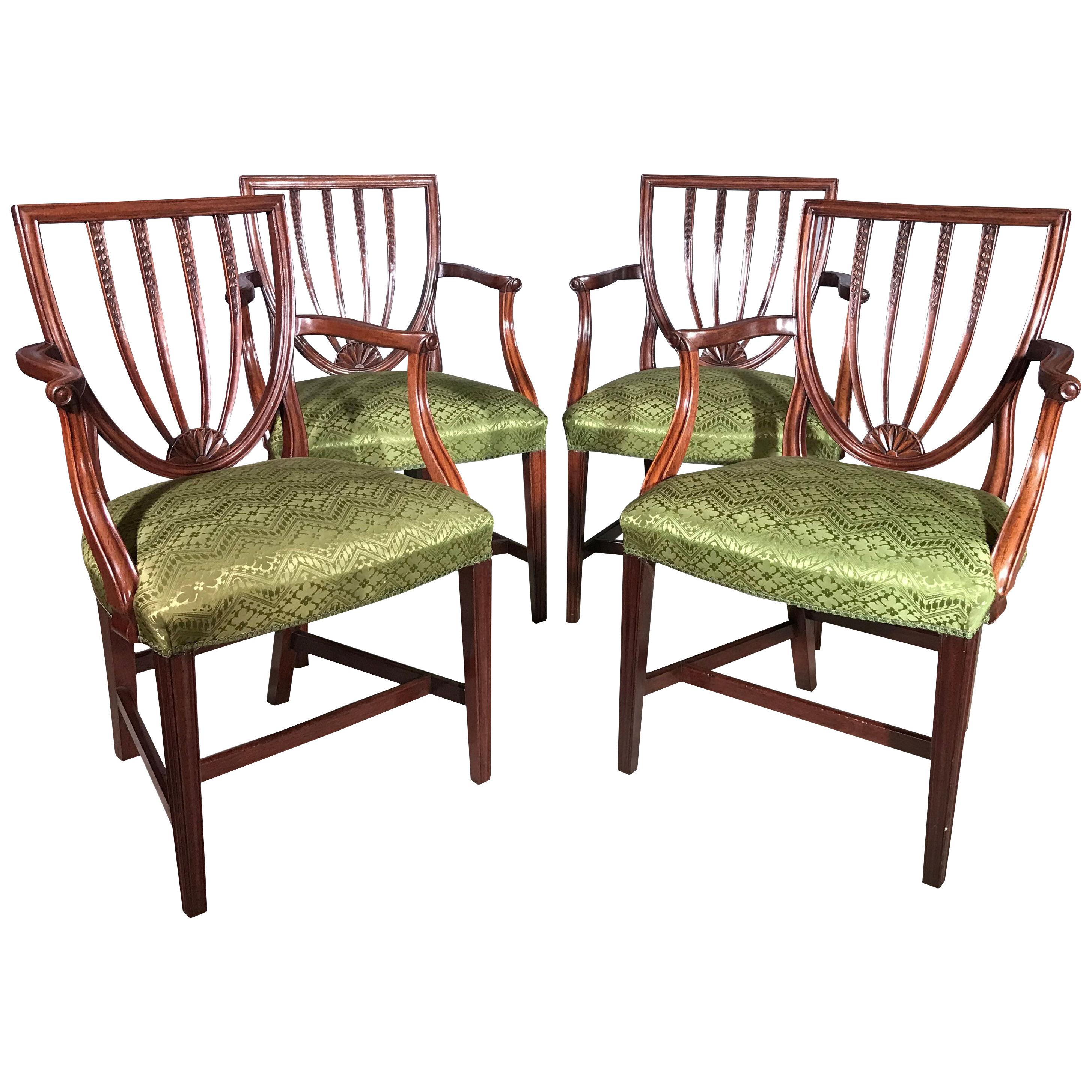 Set of Four Hepplewhite Period Mahogany Salon Armchairs