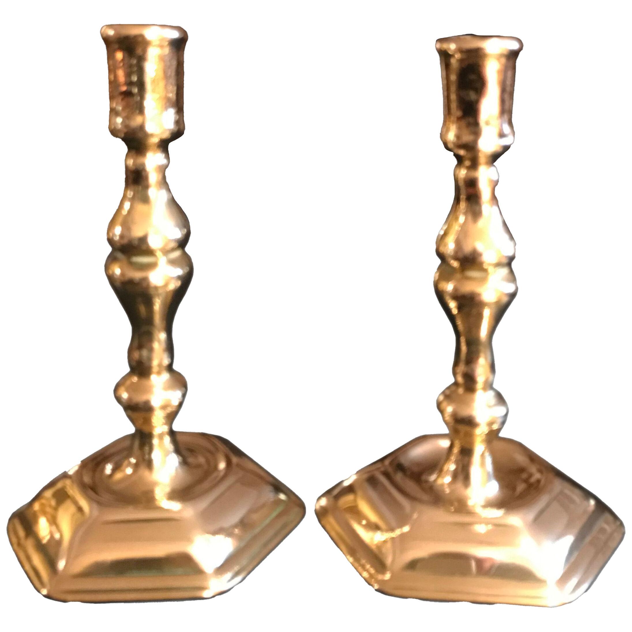 Pair of Early 18th Century Brass Hexagonal Candlesticks