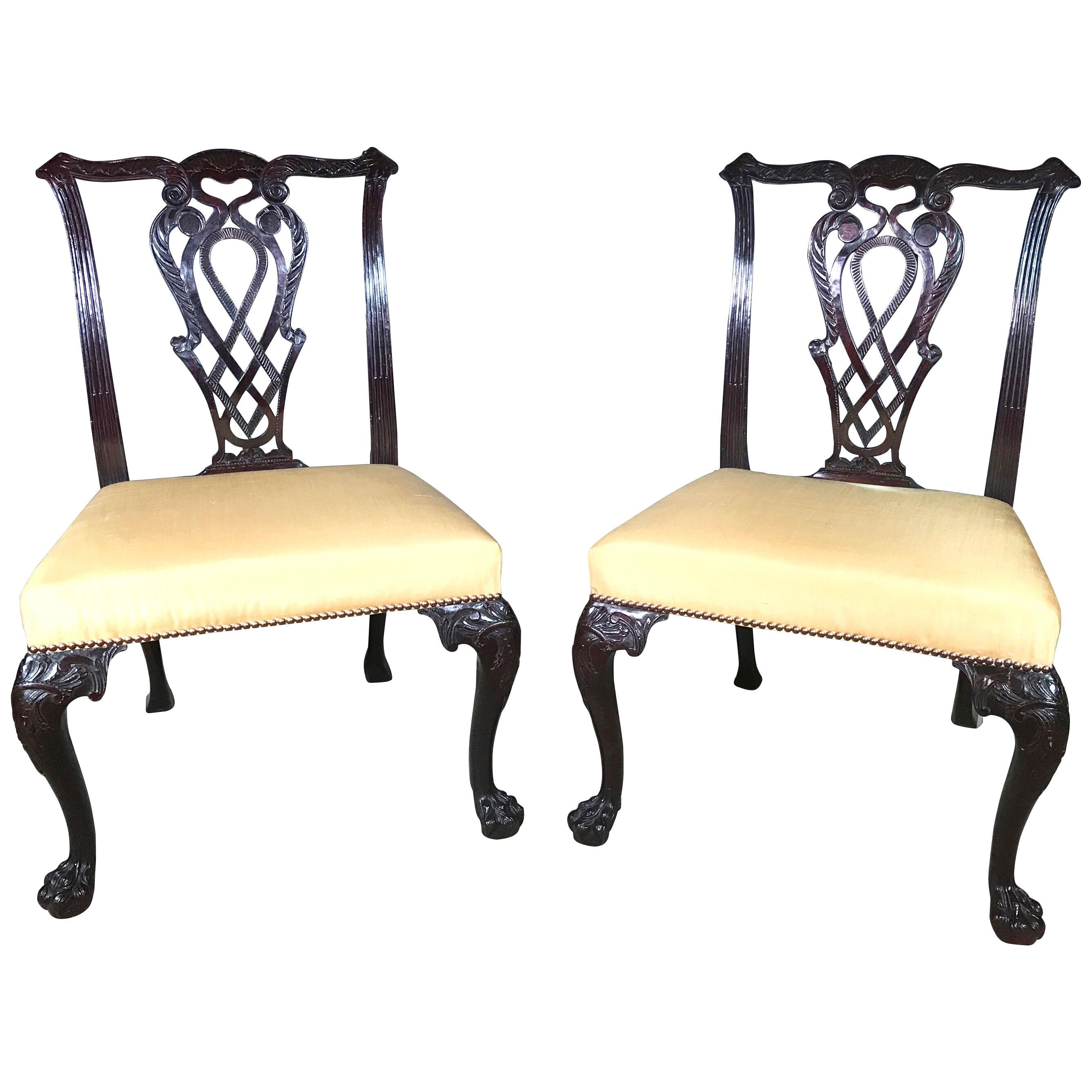 Pair of Chippendale Style Carved Mahogany Dining or Side Chairs