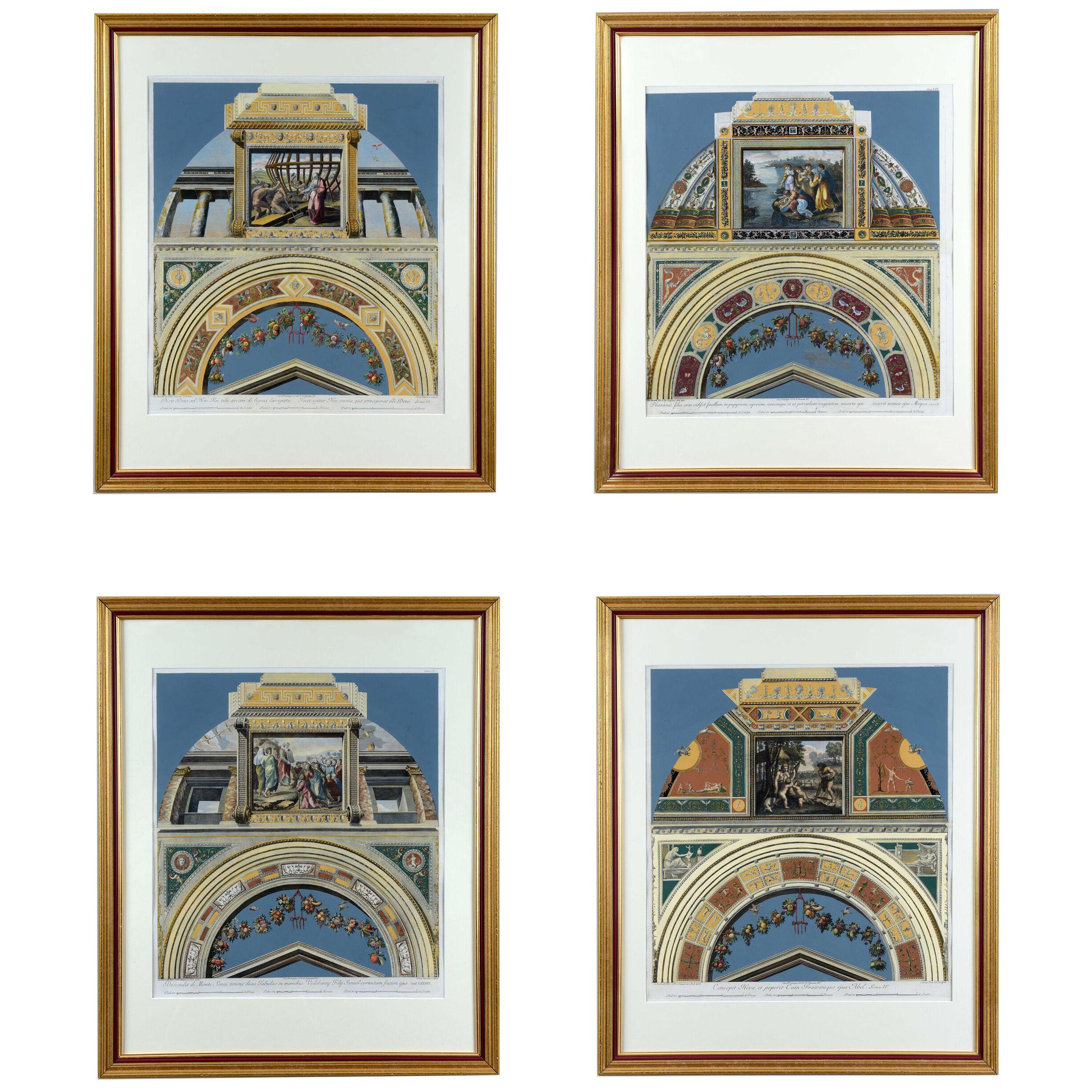Set of 4 18th Century Coloured Engravings of Raphael's Loggia