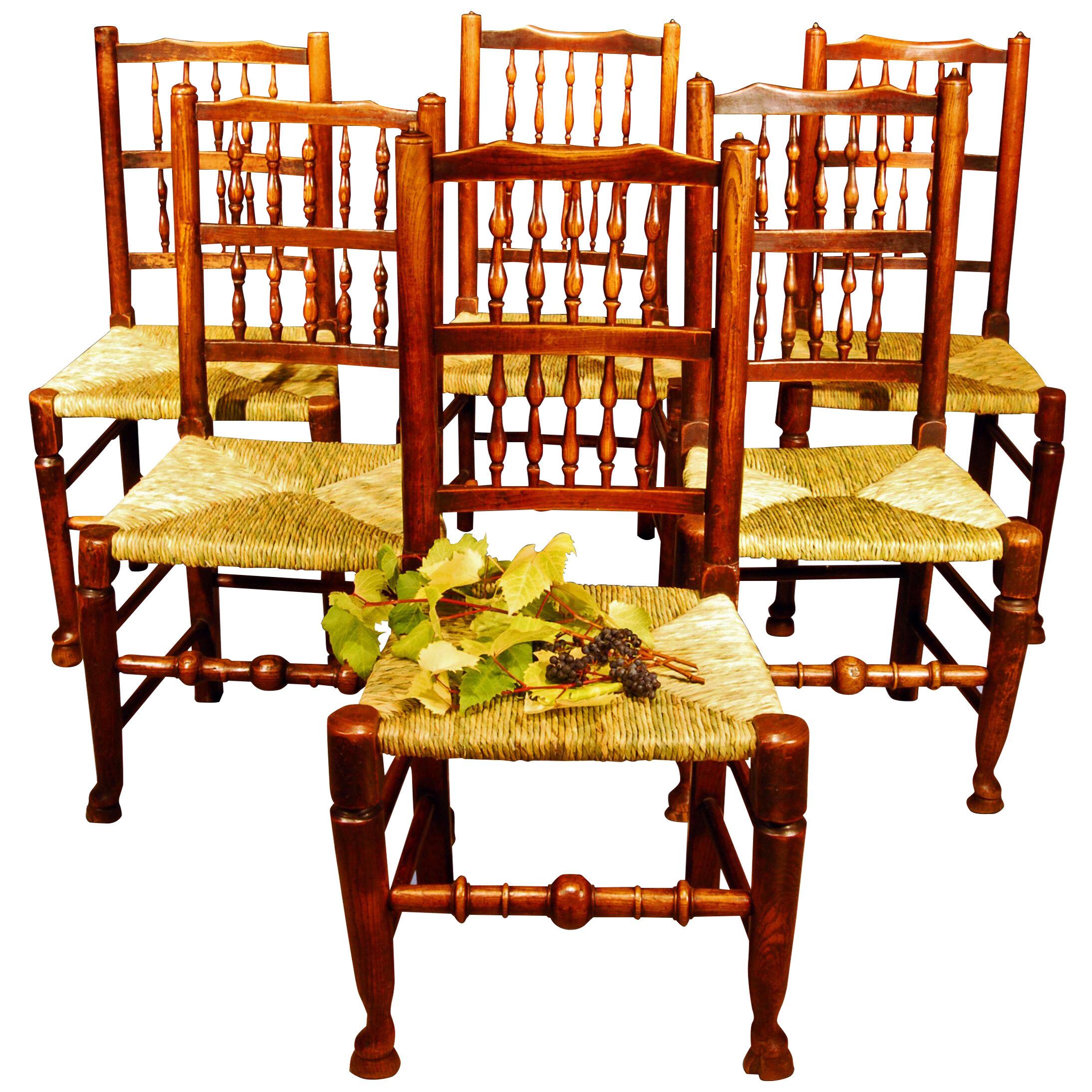 Set of Six Late 18th Century Spindle-Back Country Dining Chairs