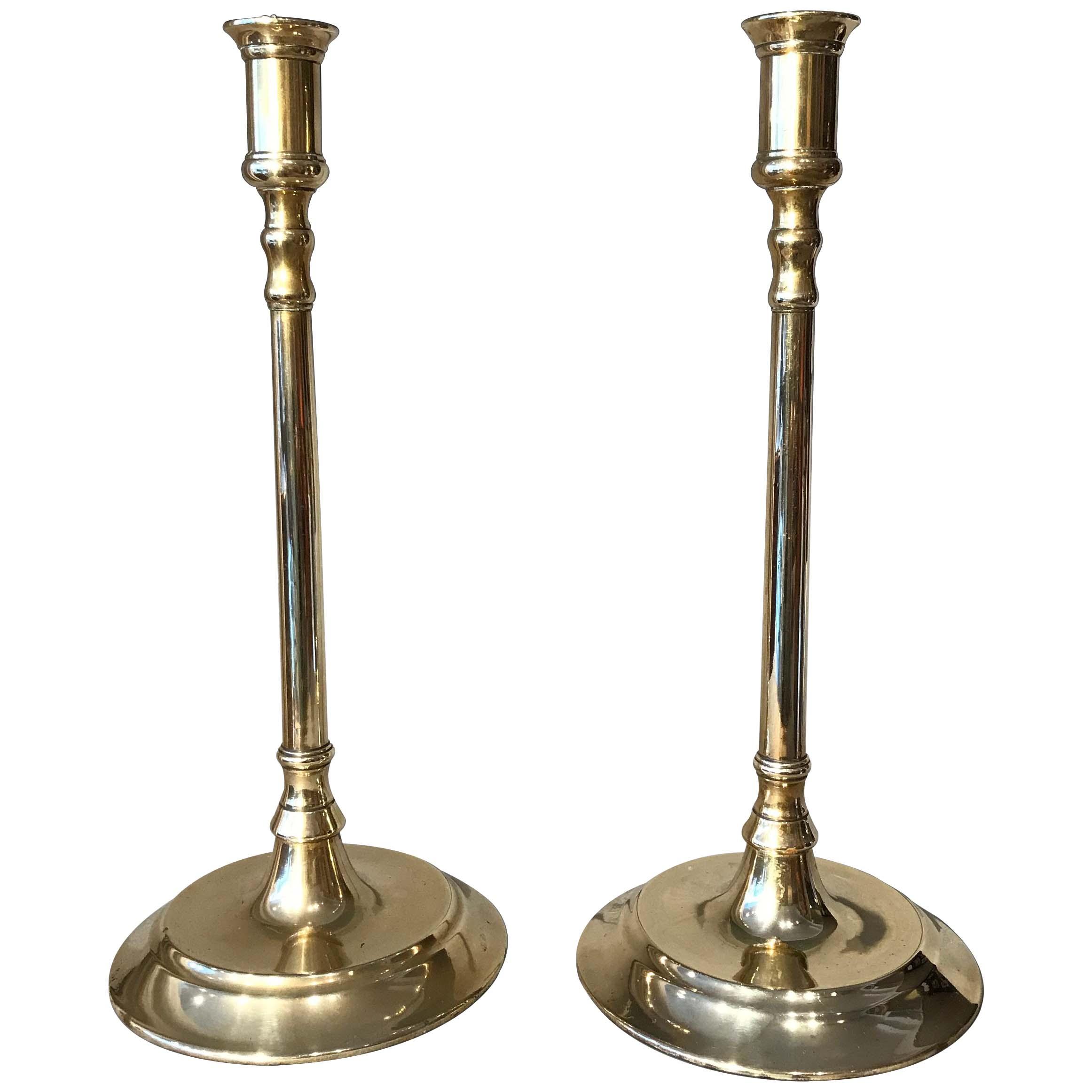 Pair of Early 19th. Century Tall Brass Candlesticks