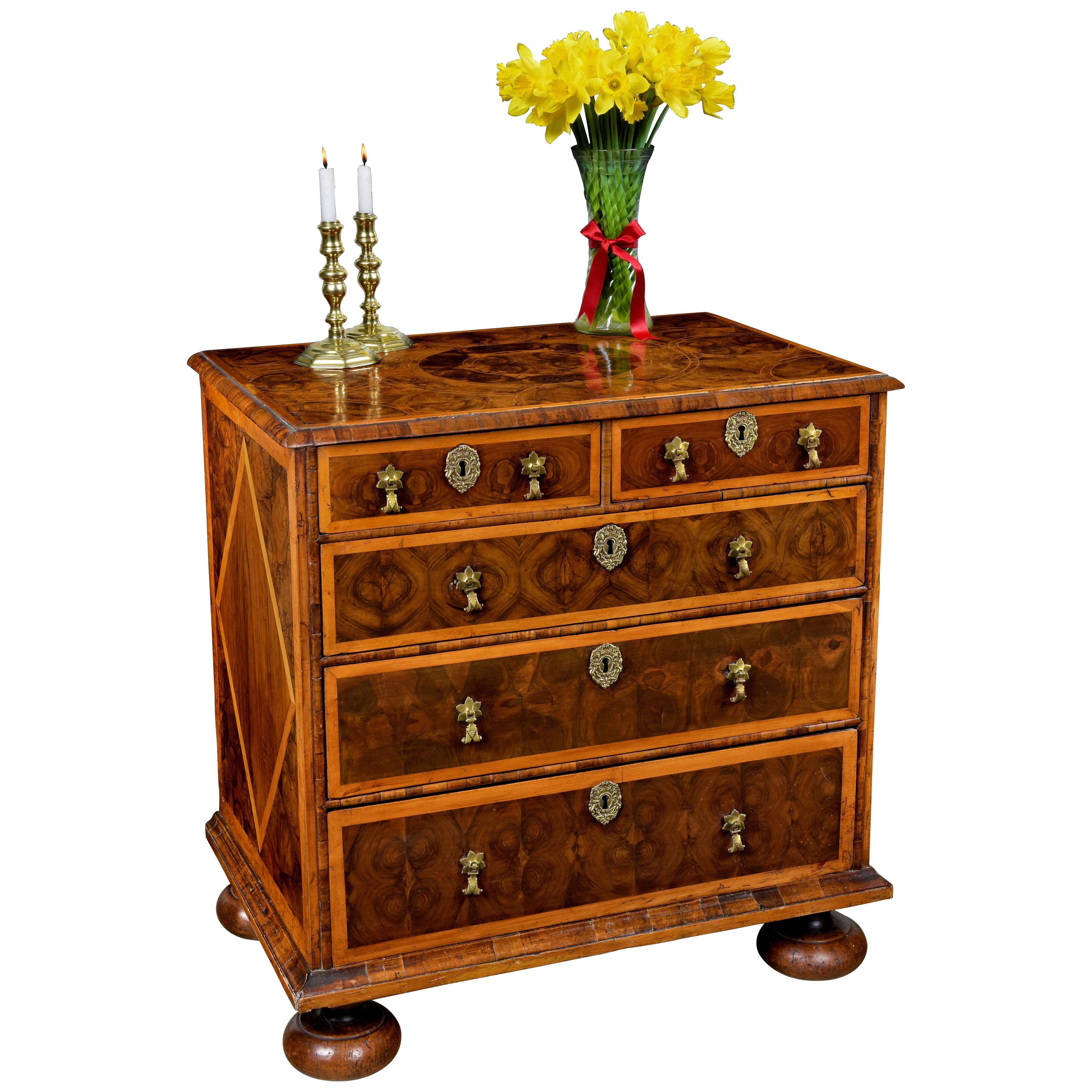 William and Mary Period Oyster Veneered Laburnum Chest of Drawers