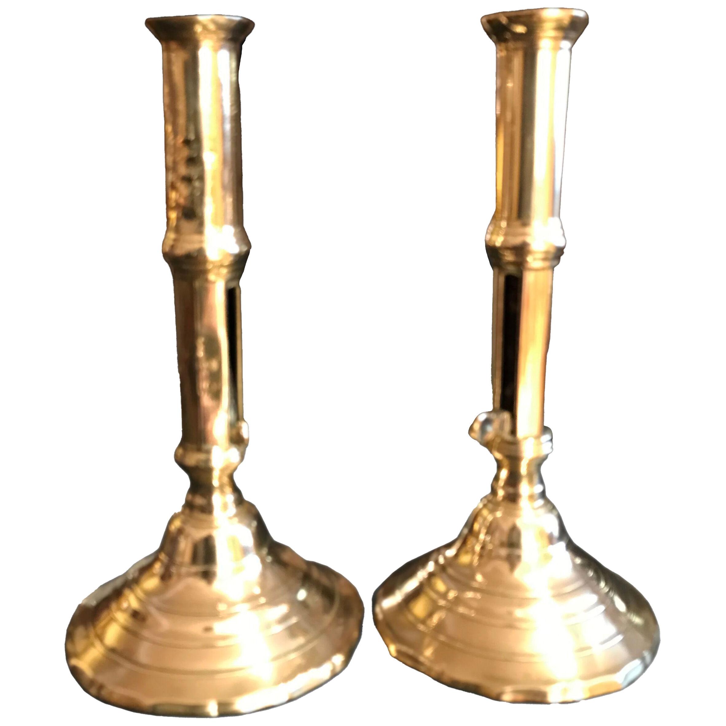 Pair of Mid 18th Century Brass Ejector Candlesticks