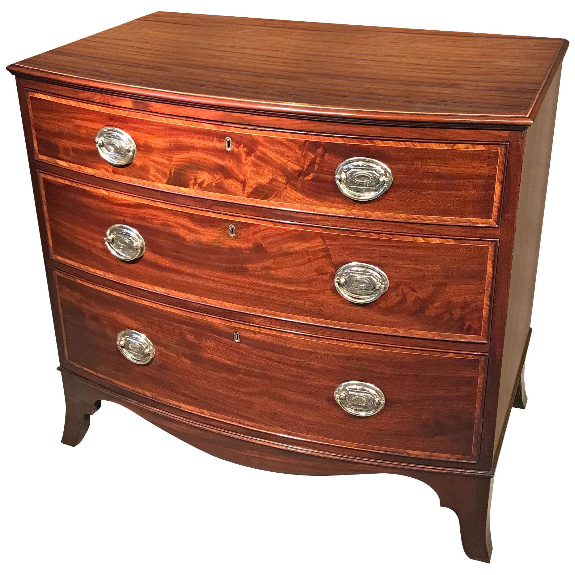 George III Period Mahogany and Inlaid Bow-fronted Chest of Drawers