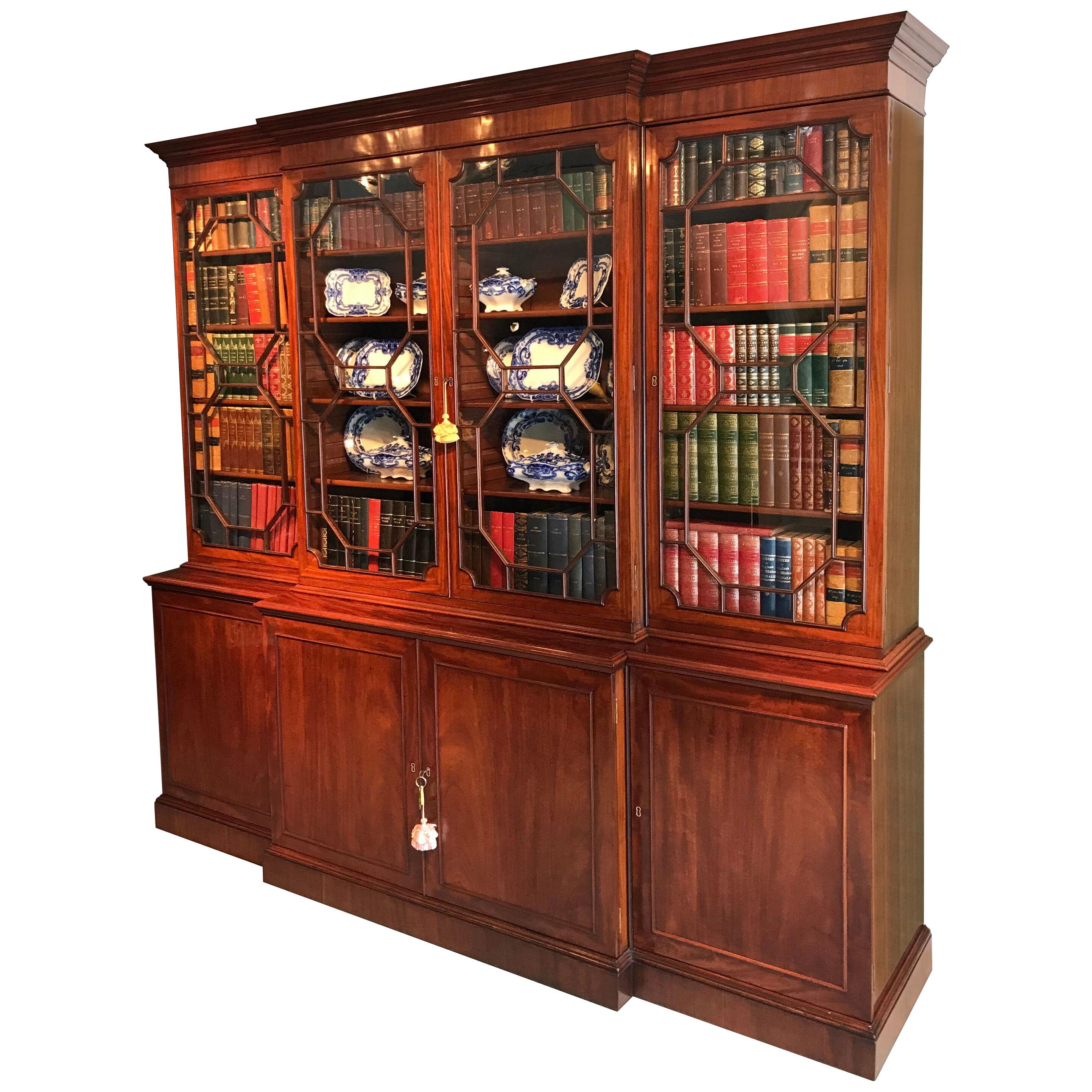 Chippendale Period Mahogany Library Breakfront Bookcase