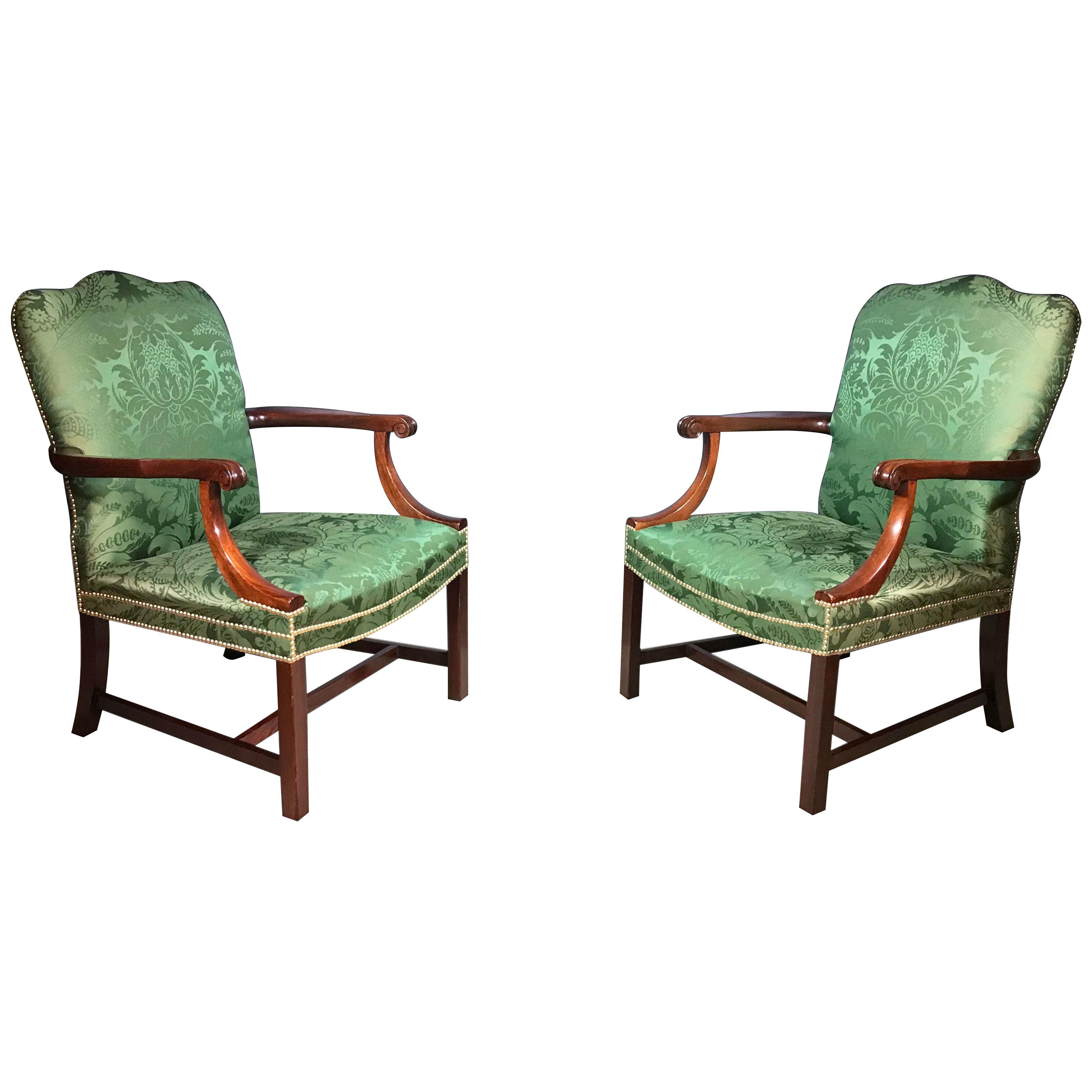 Pair of Chippendale Period Mahogany Gainsborough Armchairs