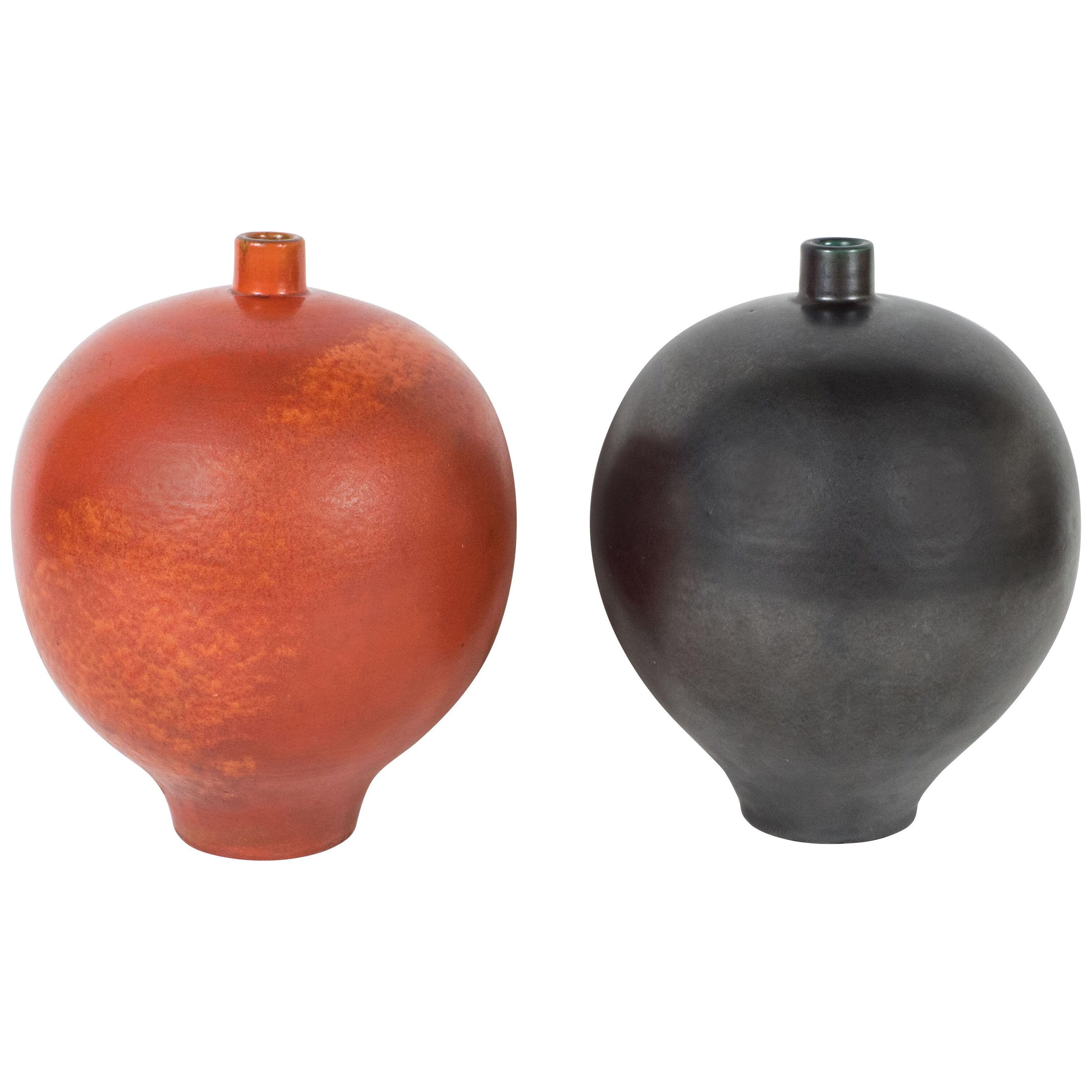Pair of Graphite and Orange Primavera Vases